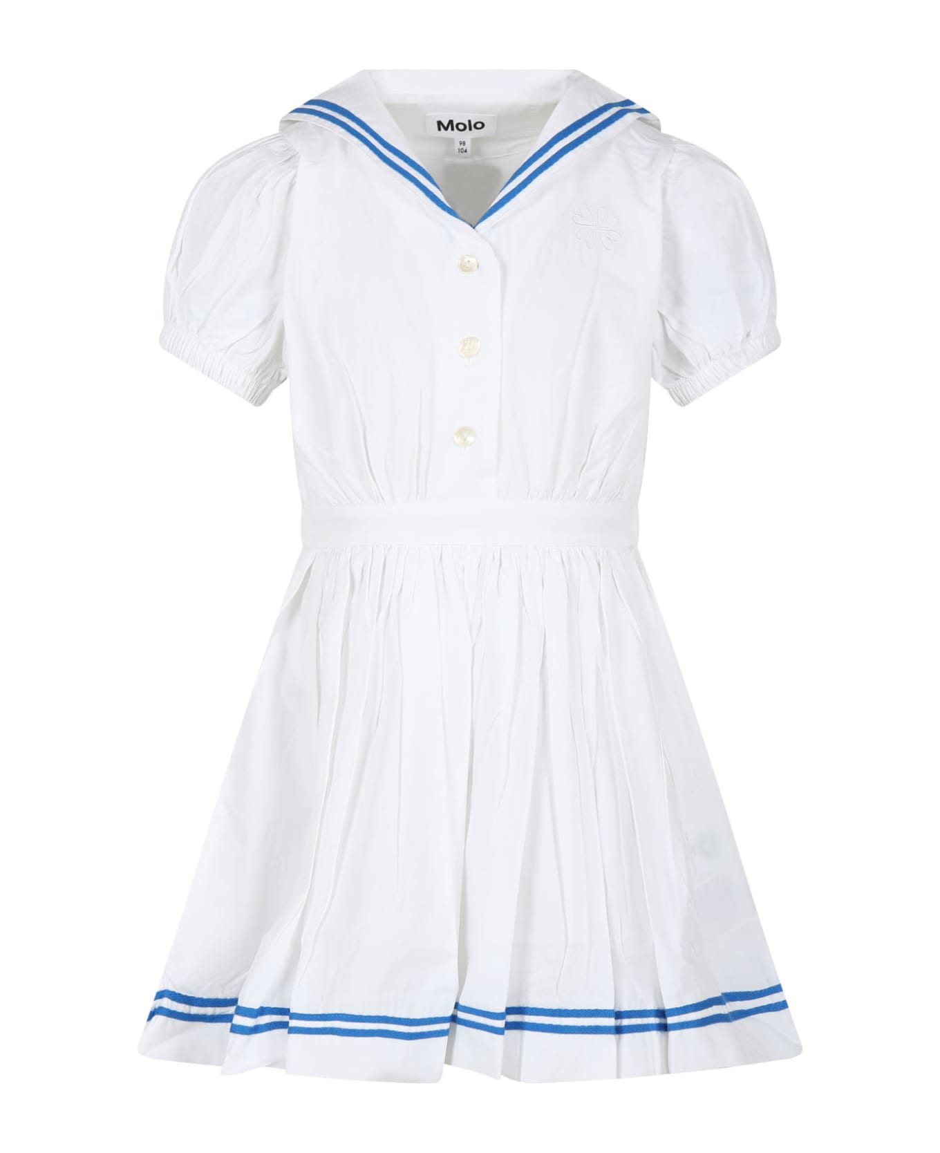 Molo White Dress For Girl With Embroidery - White
