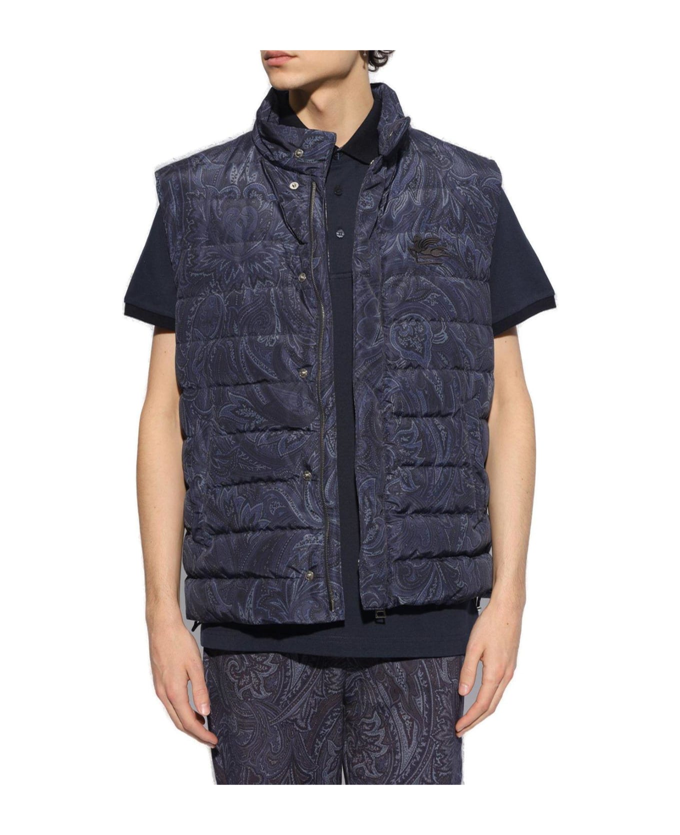Etro Paisley Printed Quilted Down Vest - Blue