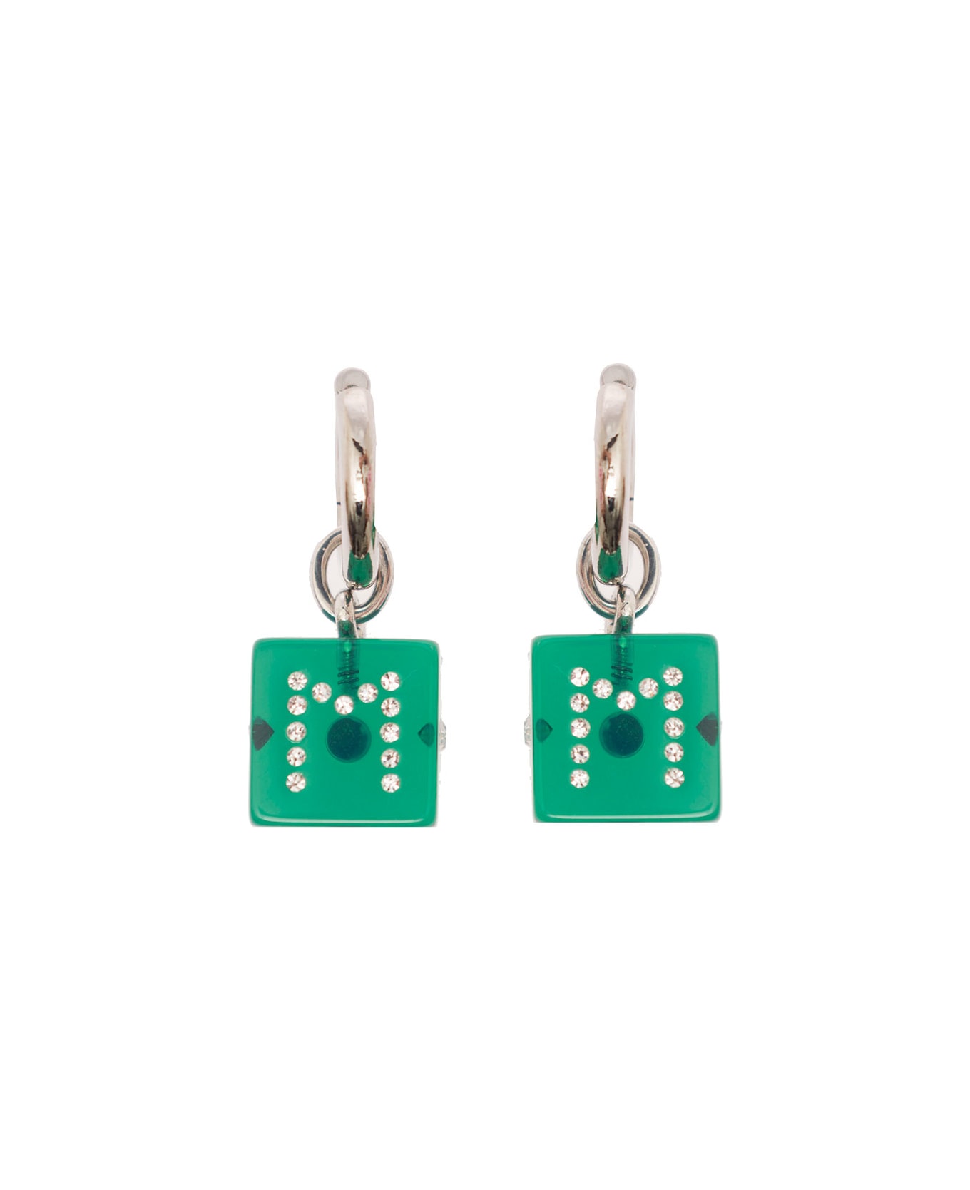 Marni Hoop Earring With Dice-shaped Charm In Green Transaprent Resin Woman - Green