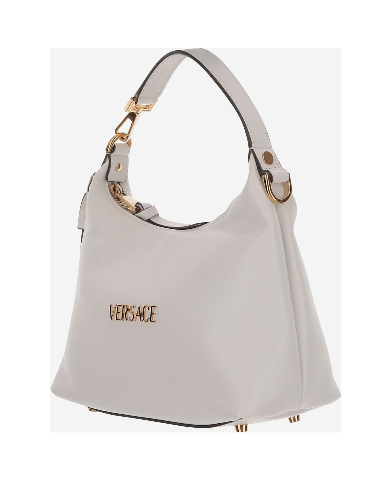 Versace Lambskin Handbag With Logo - White