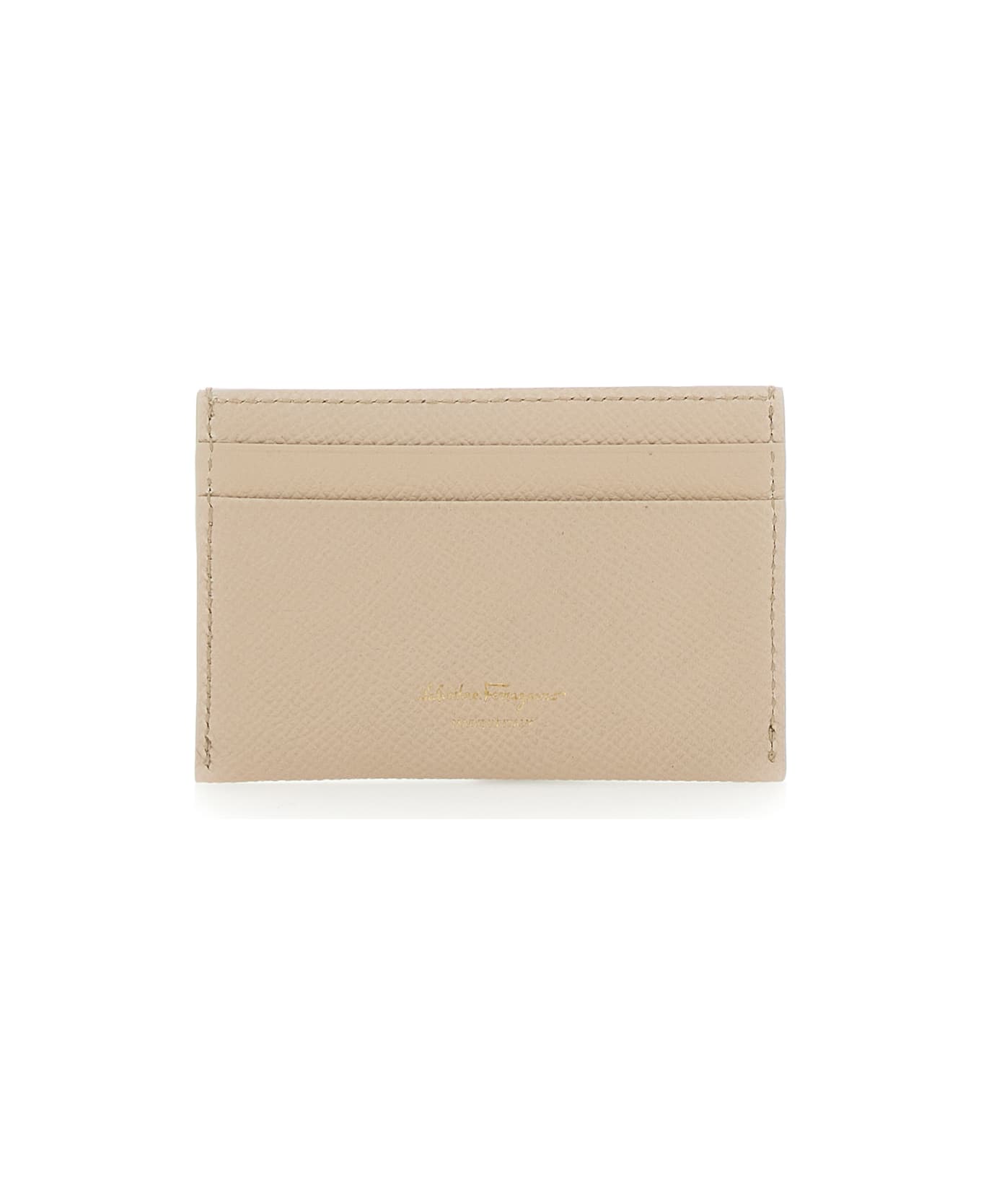 Ferragamo Beige Card-holder With Gancini Detail In Hammered Leather Woman - Beige