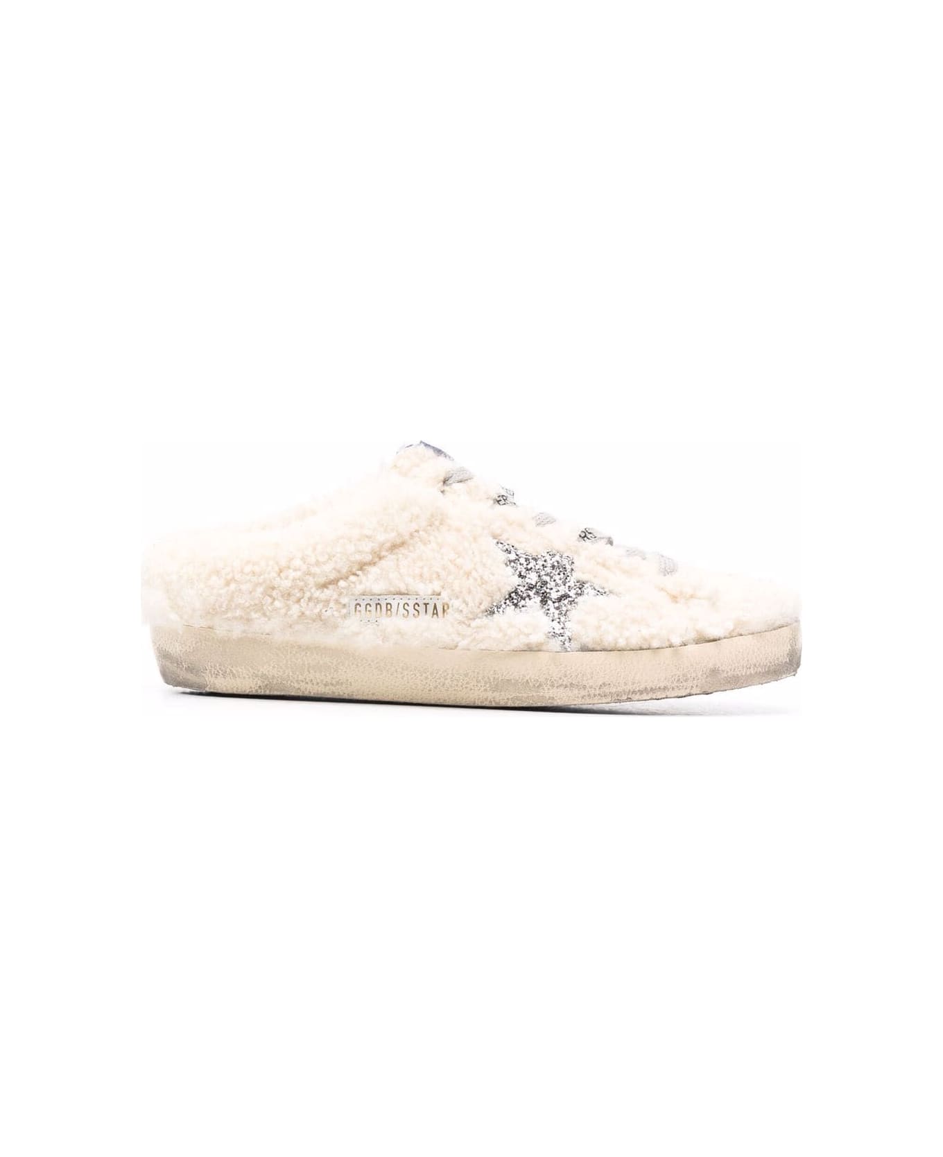 Golden Goose Super-star Sabot Shearling Upper Glitter Star - Natural White Silver