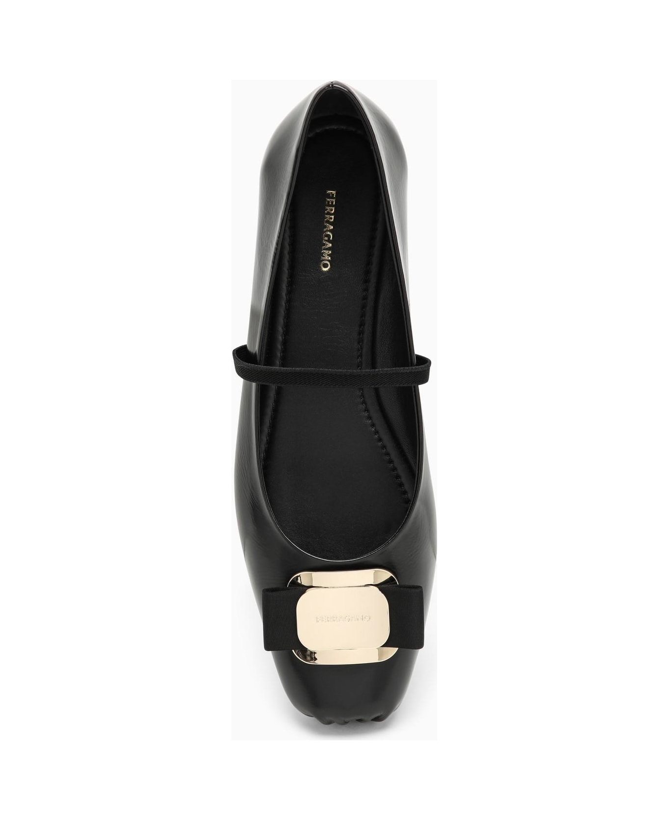 Ferragamo Black Leather Ballerina - Nero