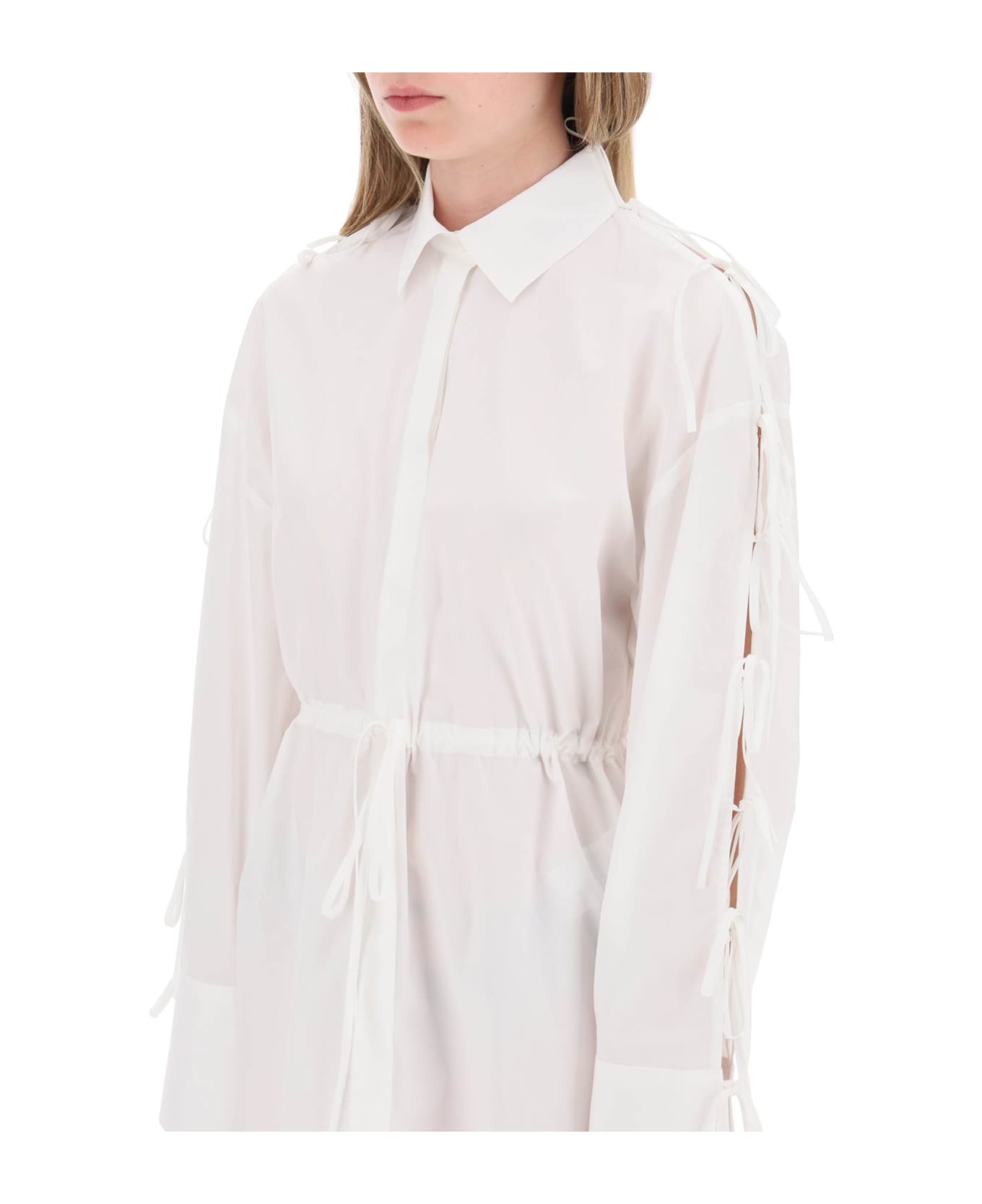 MSGM Mini Shirt Dress With Cut-outs And Bows - BIANCO (White)