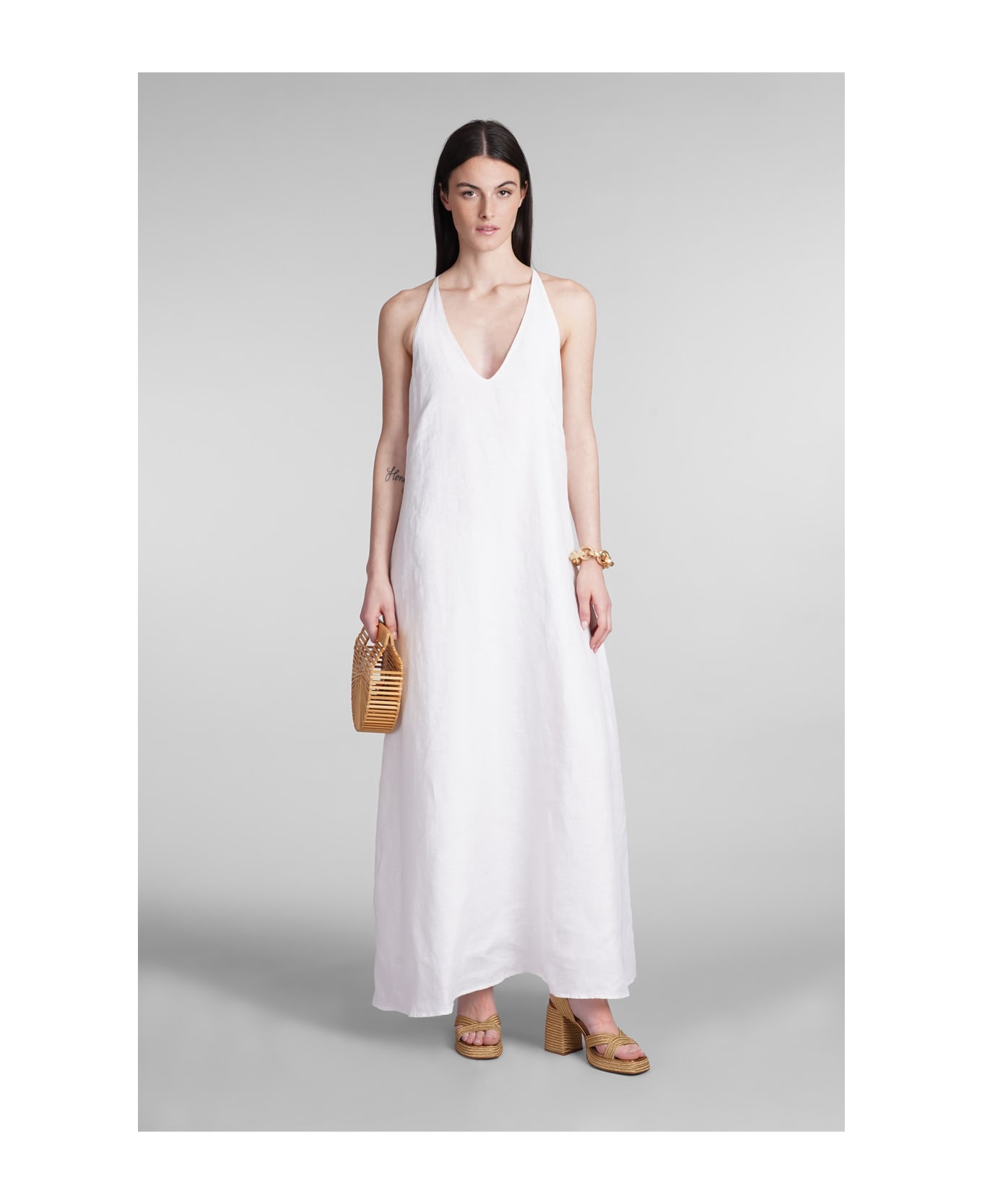 120% Lino Dress In White Cotton - white ワンピース＆ドレス