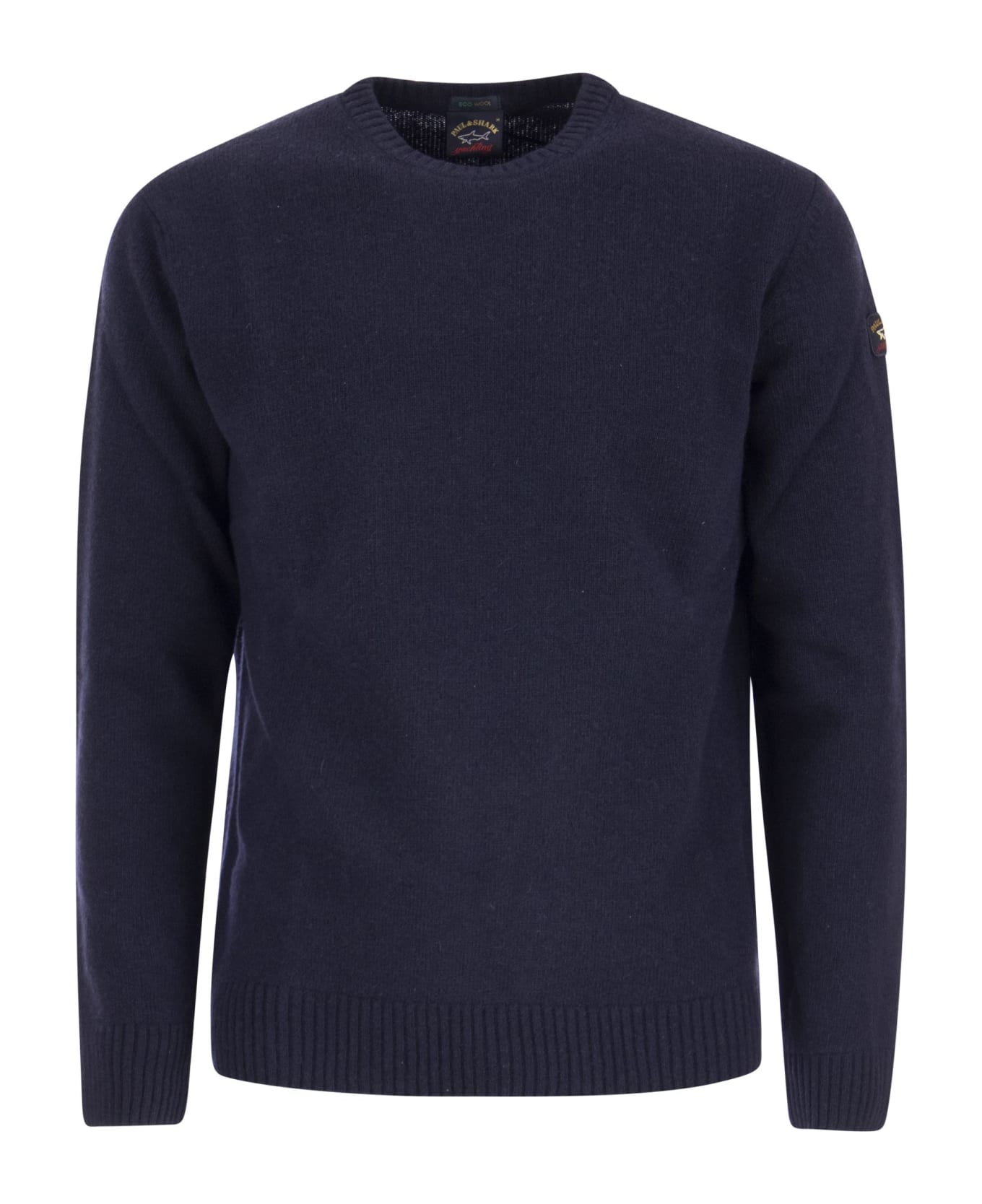 Paul&Shark Wool Crew Neck With Arm Patch Sweater - BLU SCURO