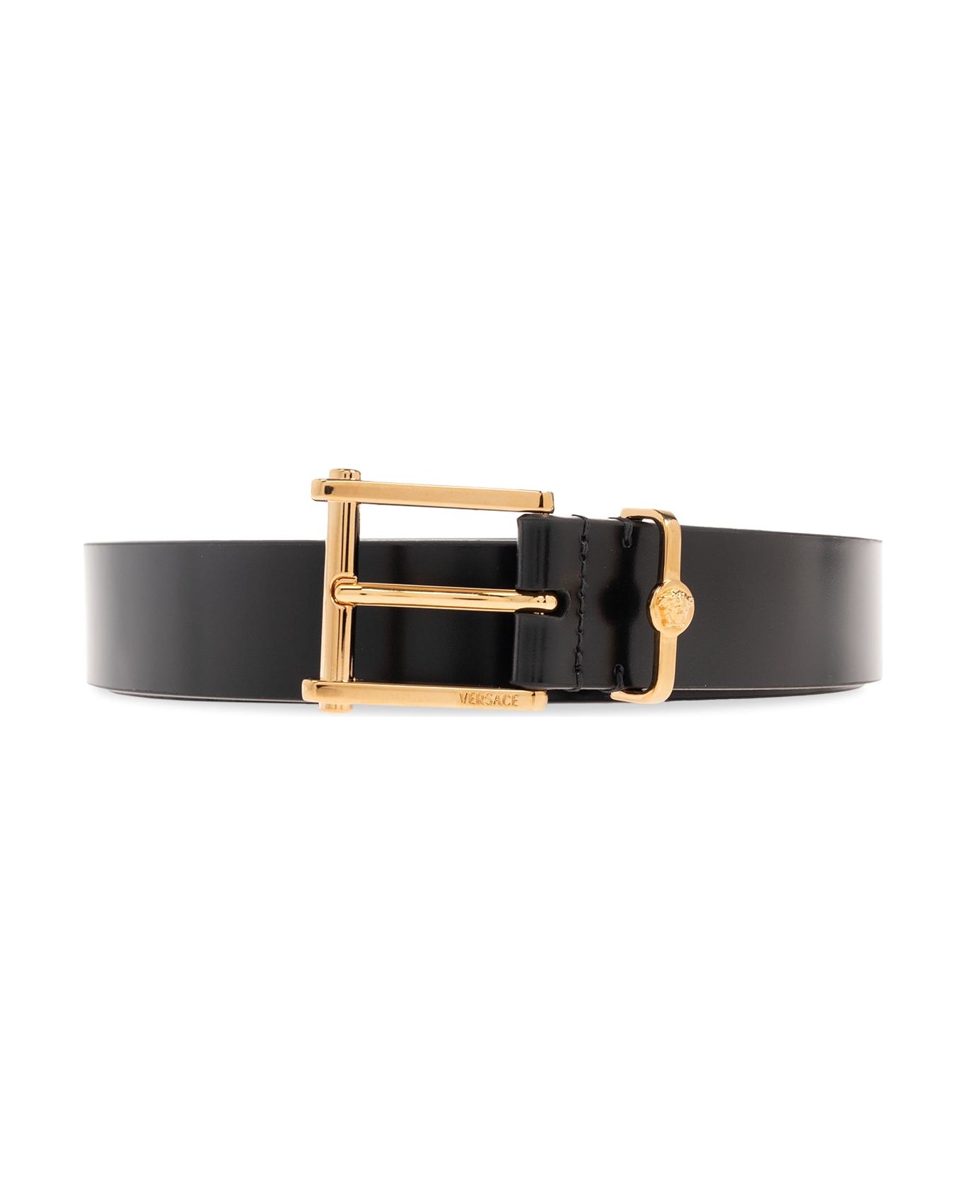 Versace Leather Belt - V Nero Oro ベルト