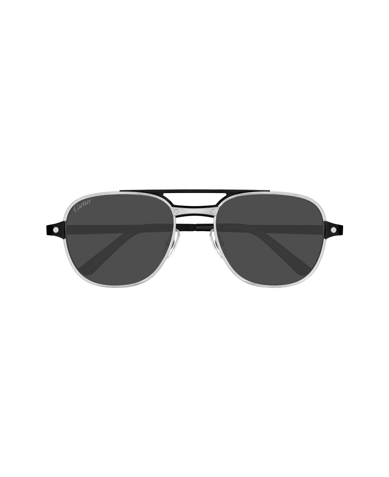 Cartier Eyewear Cartier Ct0477s Santos De Cartier 001 Silver Black Smoke Polarized Glasses - Argento