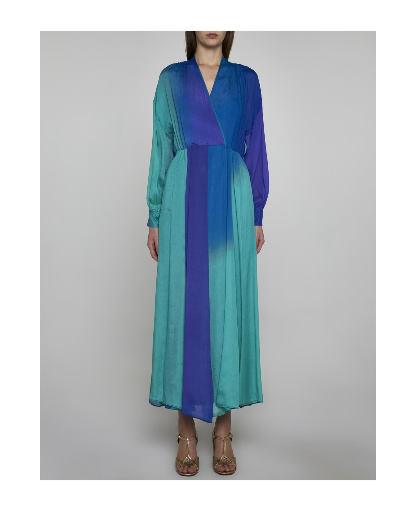 Forte_Forte Silk Crepon Long Dress - BLUE/GREEN
