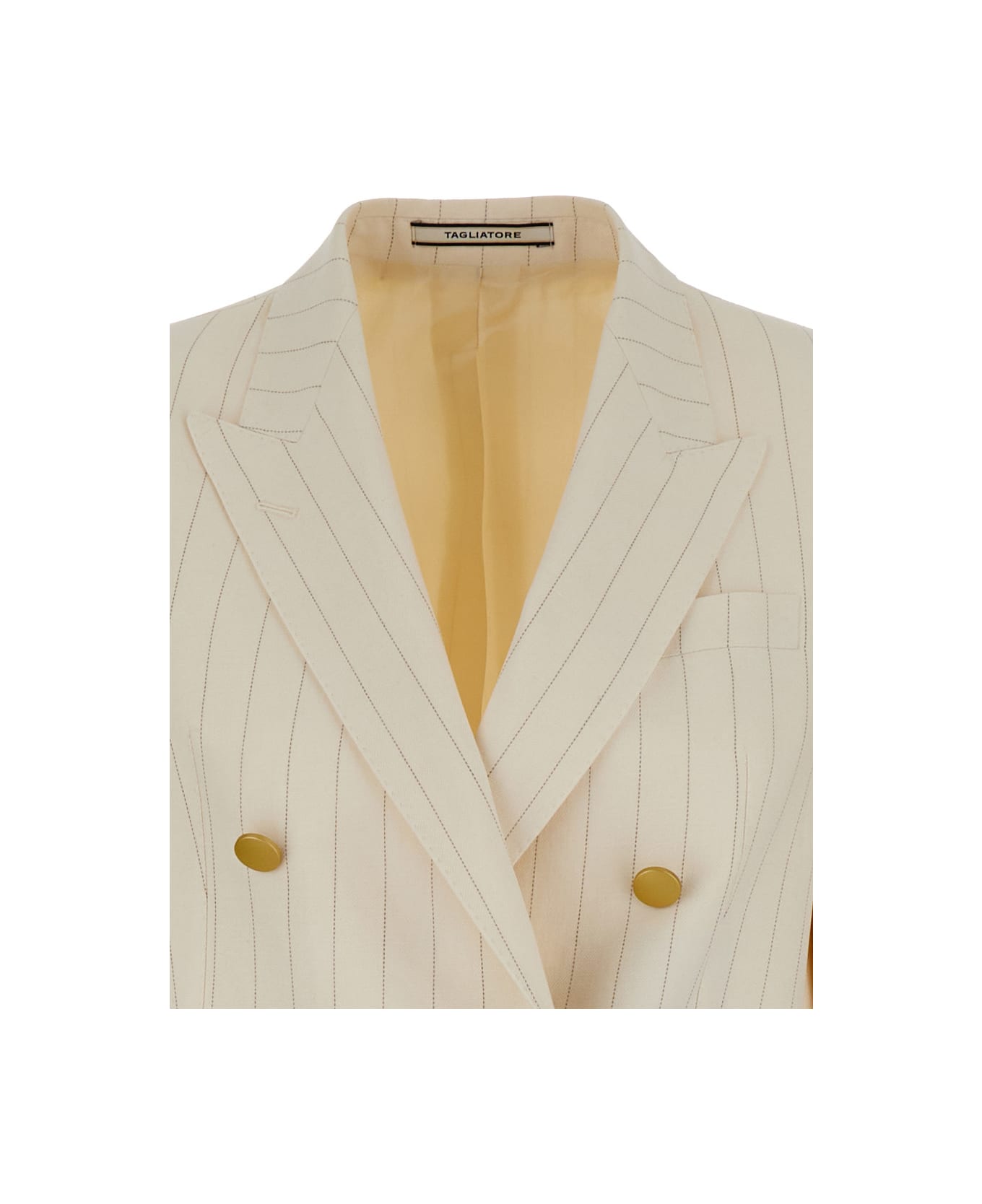 Tagliatore Beige Striped Double-breasted Suit In Cotton And Linen Woman - White コート＆ジャケット