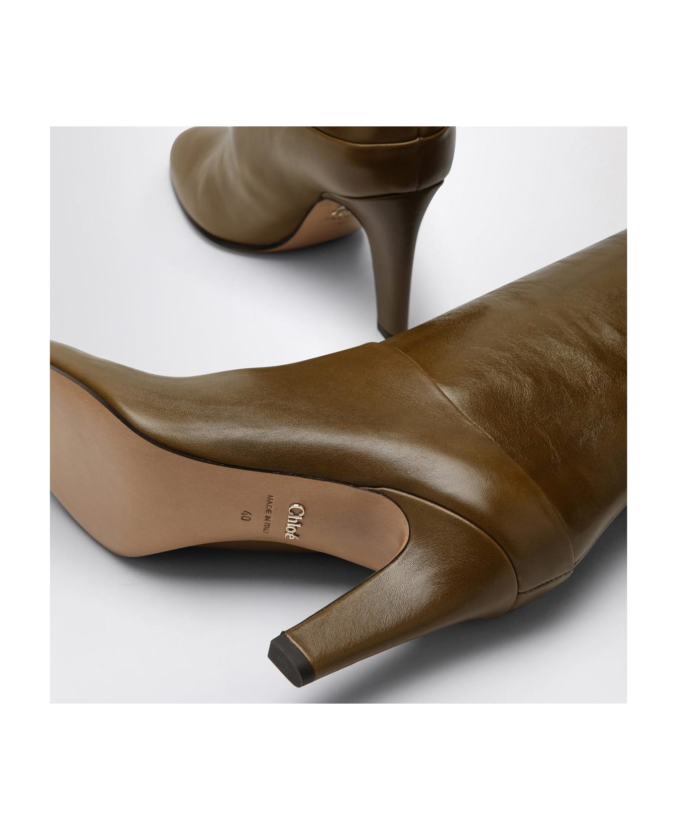 Chloé Eve Khaki Green Leather Boot - Leather Brown