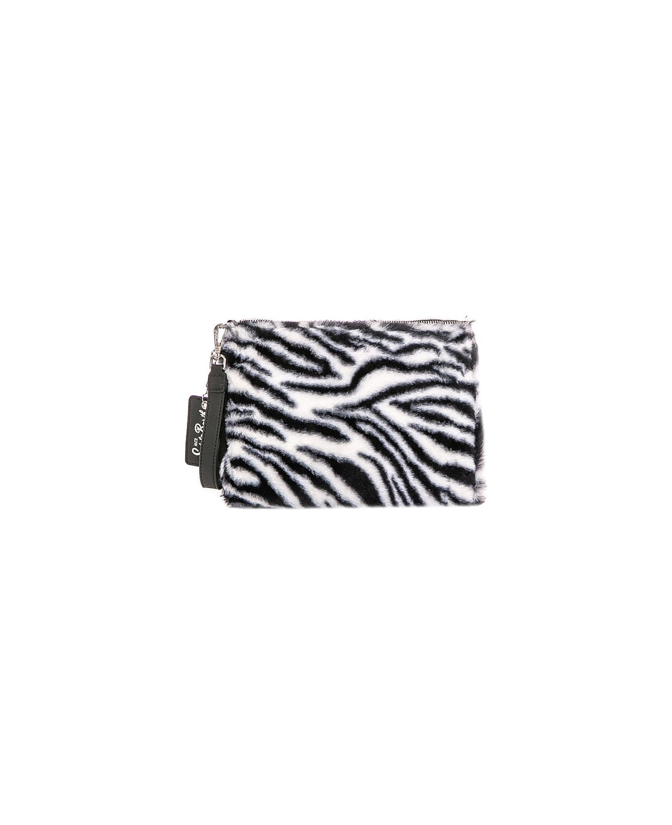 MC2 Saint Barth Parisienne Furry Cross-body Pouch Bag With Zebra Print - BLACK