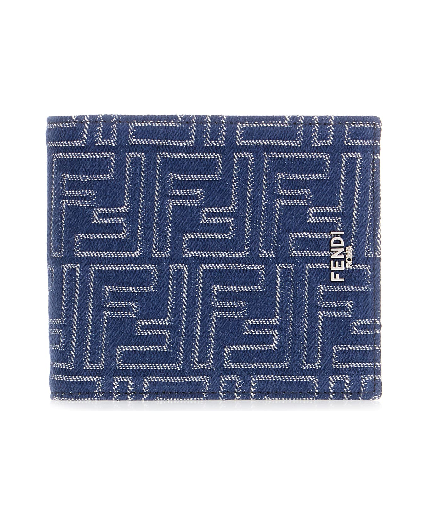 Fendi Embroidered Fabric Wallet - BLU DENIM