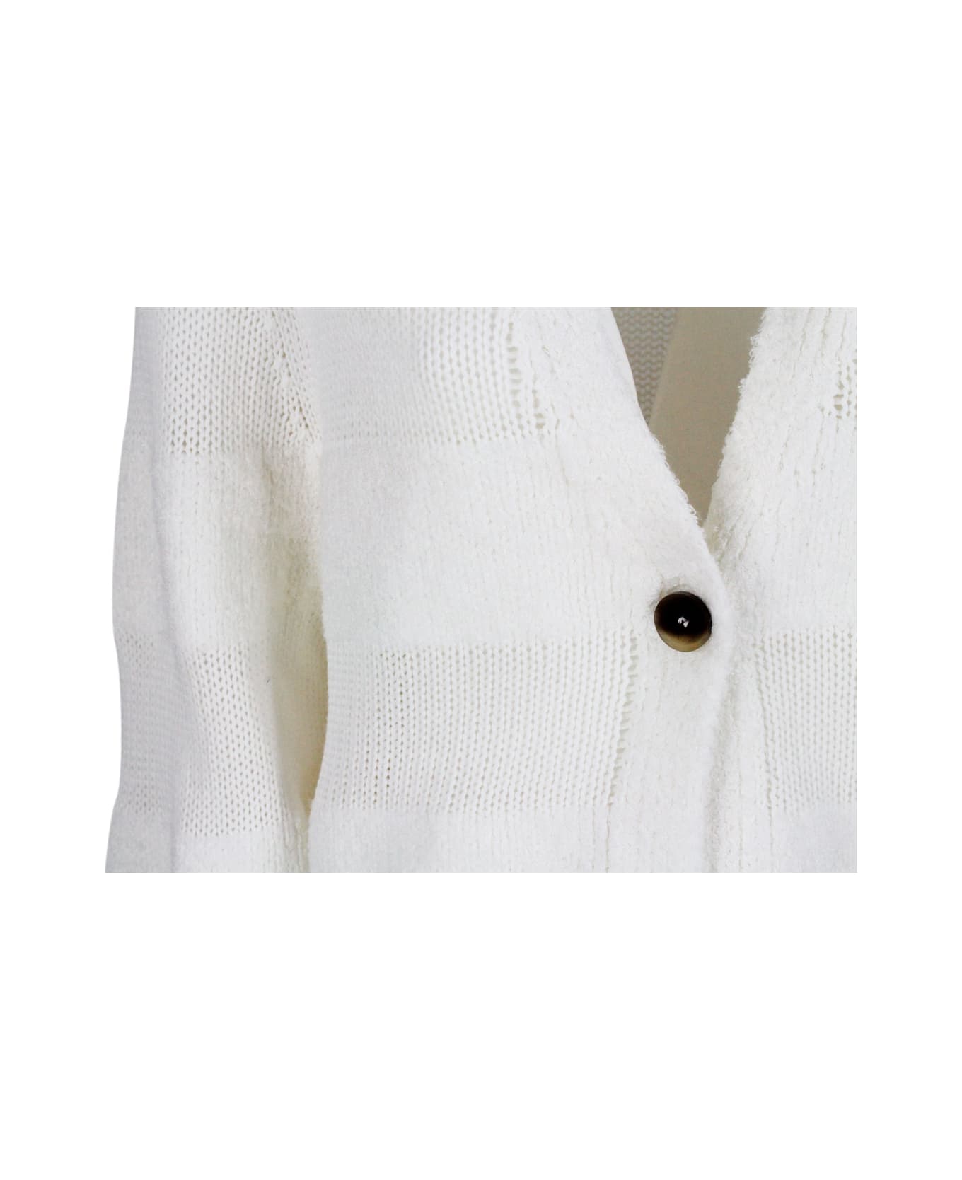 Fabiana Filippi Linen Cardigan Sweater With Three-dimensional Button Closure - White カーディガン