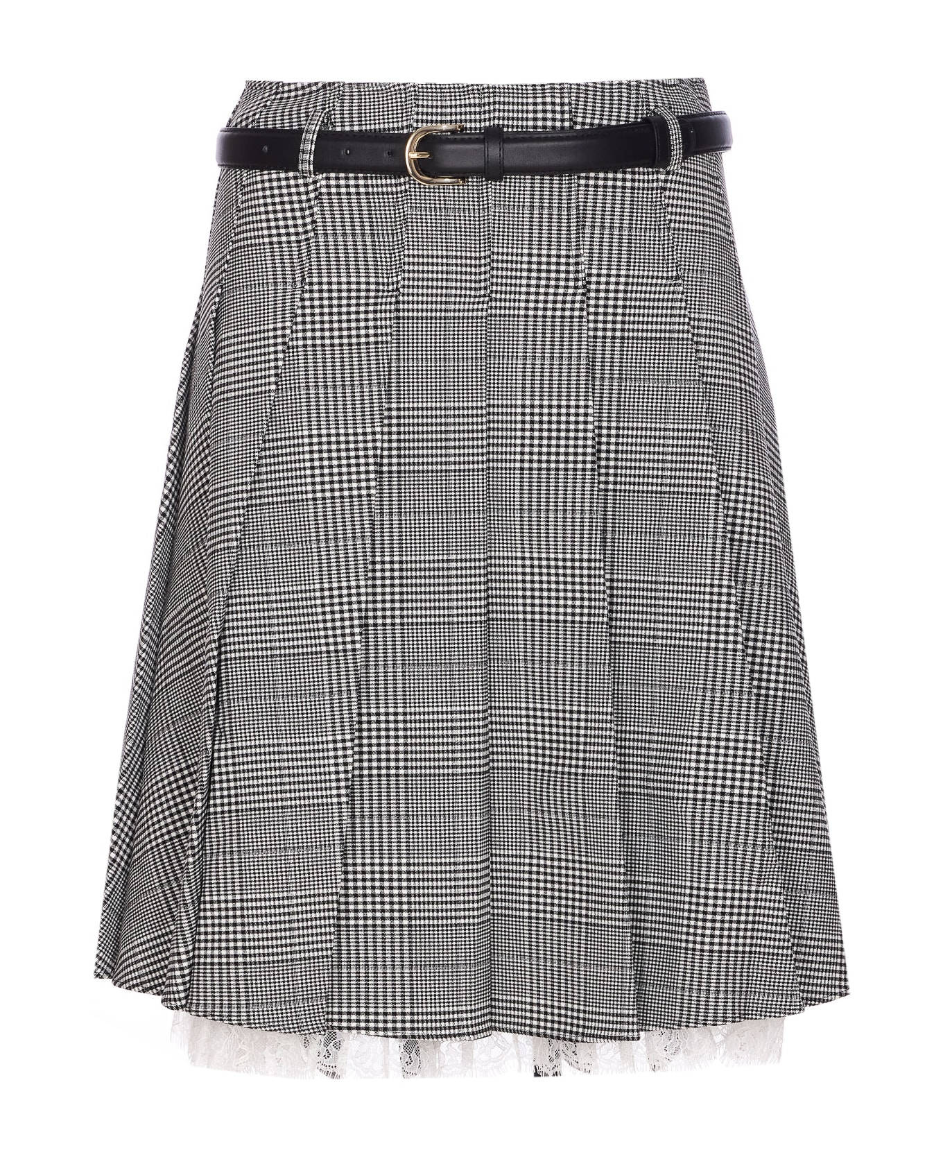 self-portrait Prince Of Wales Check Pleated Midi Skirt - Grey
