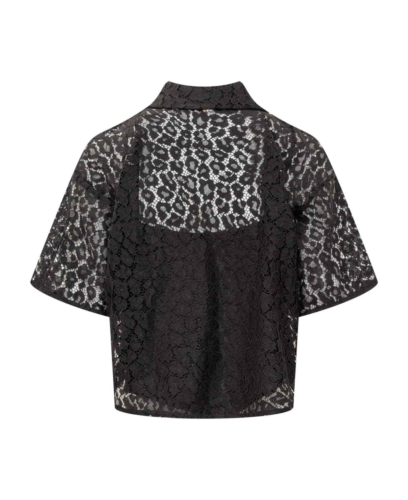 MICHAEL Michael Kors Lace Crop Down Shirt - BLACK