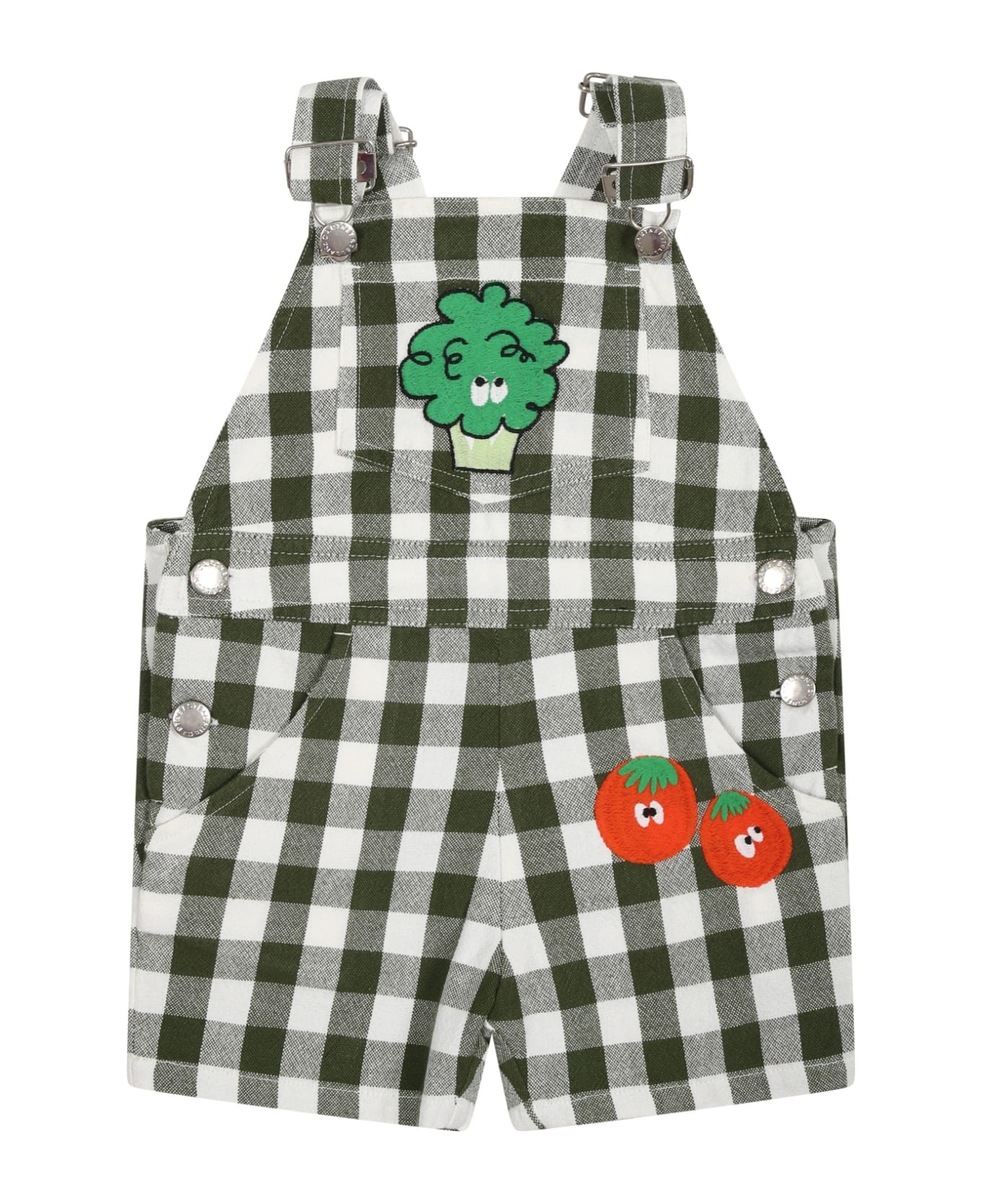 Stella McCartney Kids Green Dungarees For Baby Boy With All-over Pattern - Green コート＆ジャケット