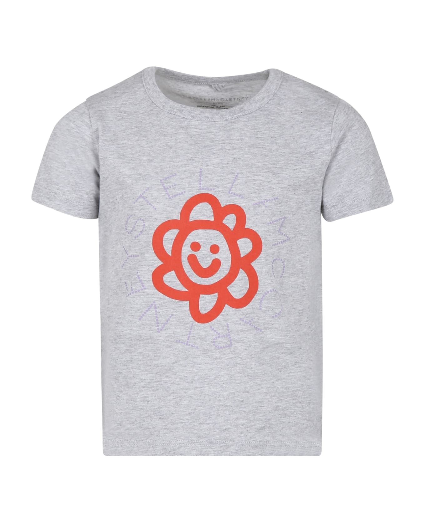 Stella McCartney Kids Grey T-shirt For Girl With Flower And Logo - Grey