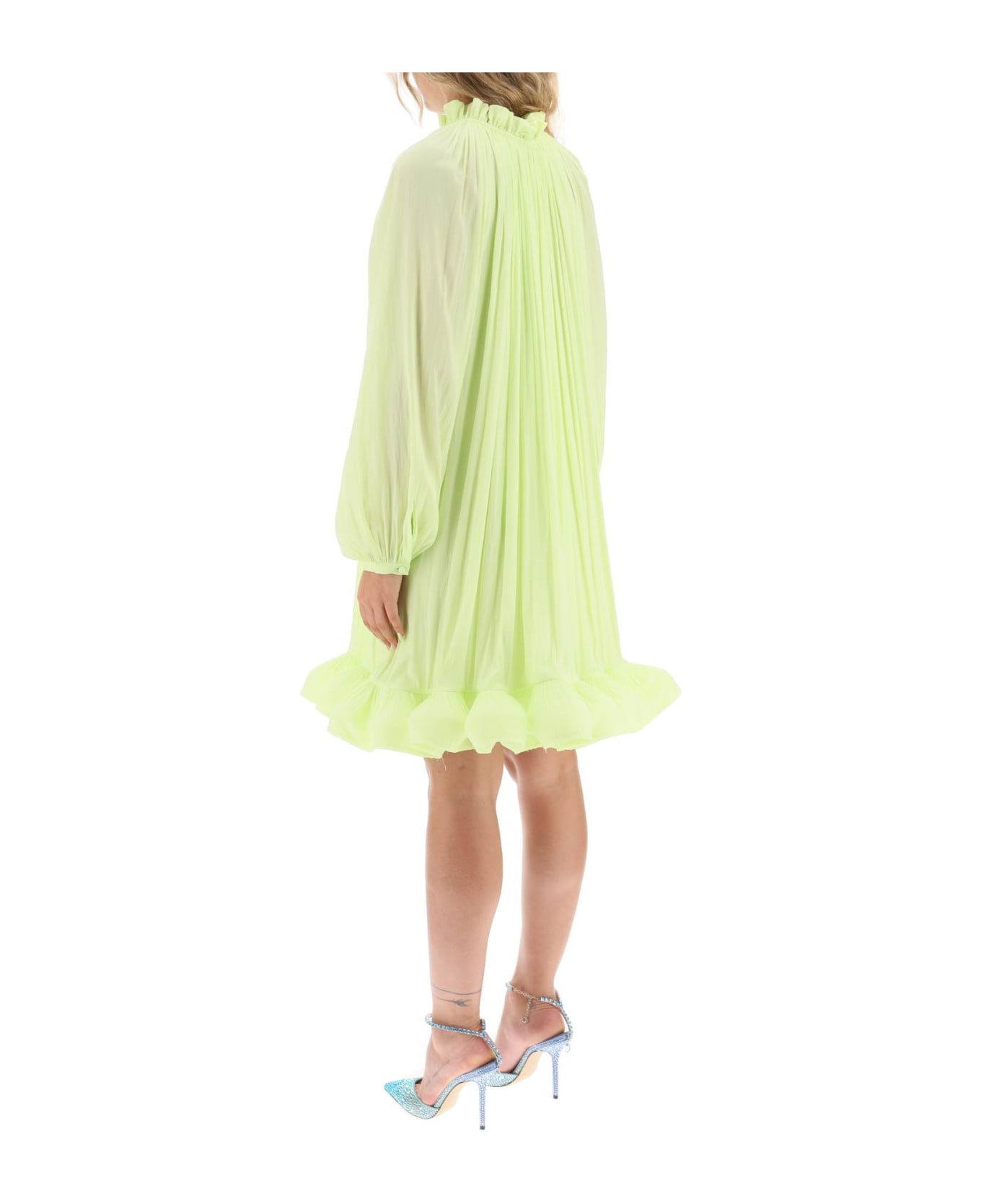 Lanvin Short Ruffled Dress In Charmeuse - LEMON (Green) ワンピース＆ドレス