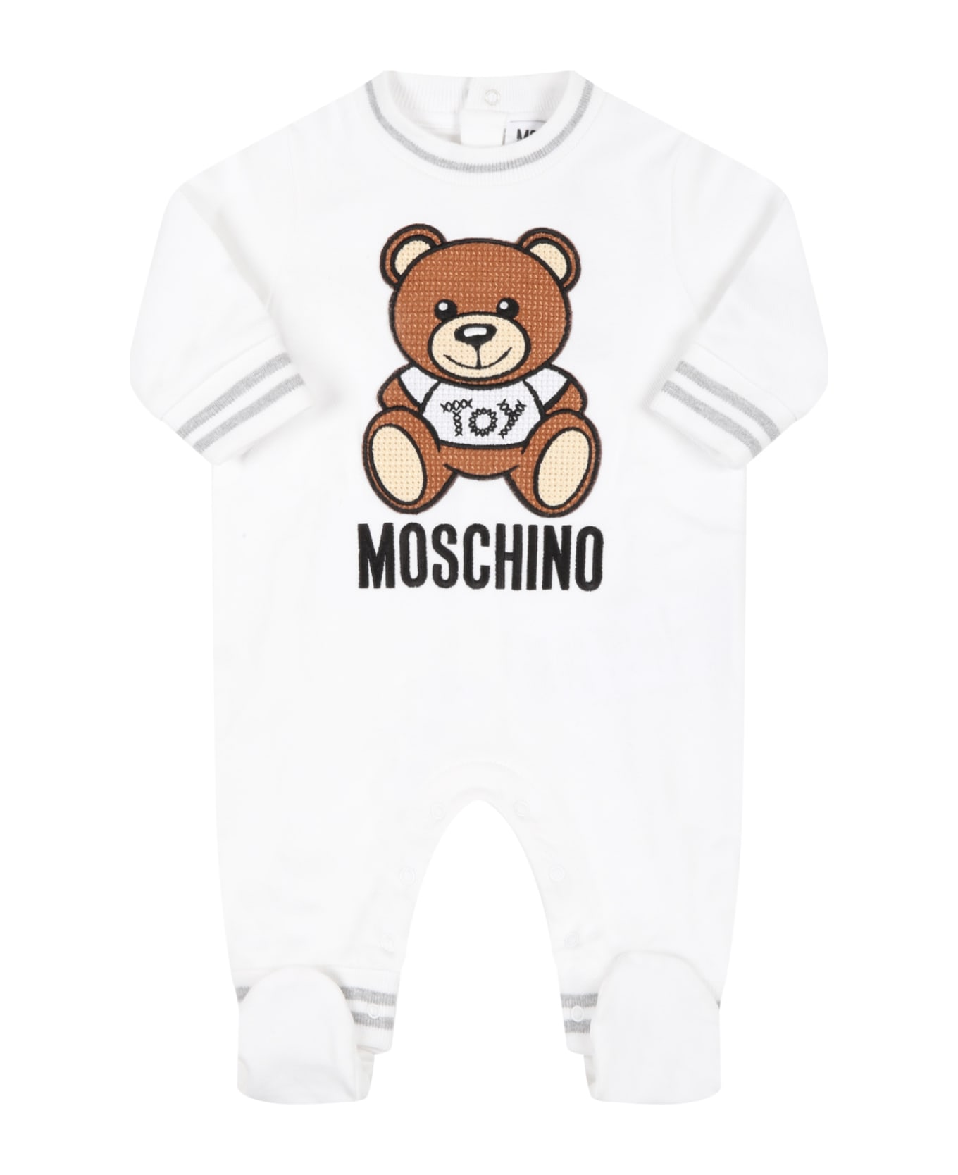 Moschino White Babygrow For Baby Kids With Teddy Bear - Bianca