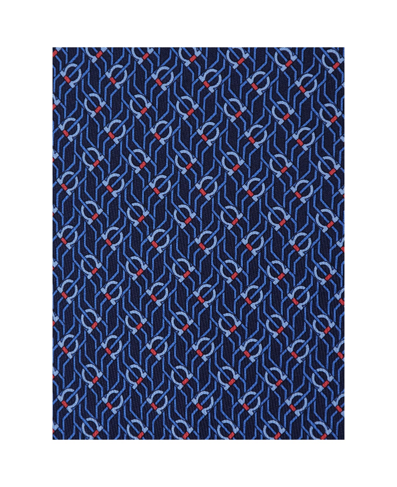 Ferragamo Blue Tie With Gancini Print In Silk Man - Blu
