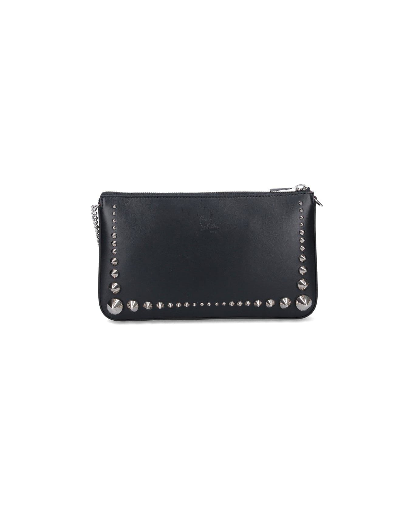 Christian Louboutin Logo Debossed Spike Embellished Clutch Bag - Black