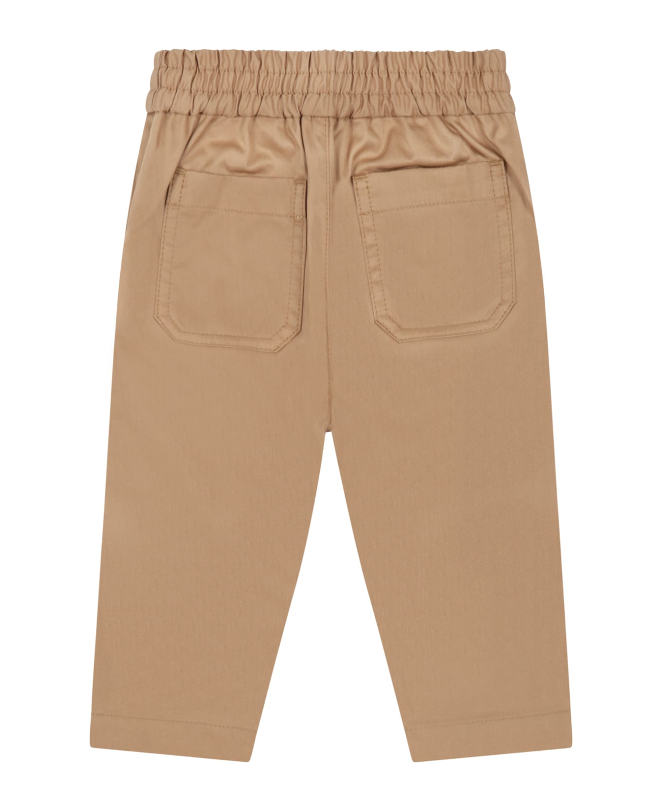 Burberry Beige Trousers For Baby Boy With Logo Embroidered - Beige