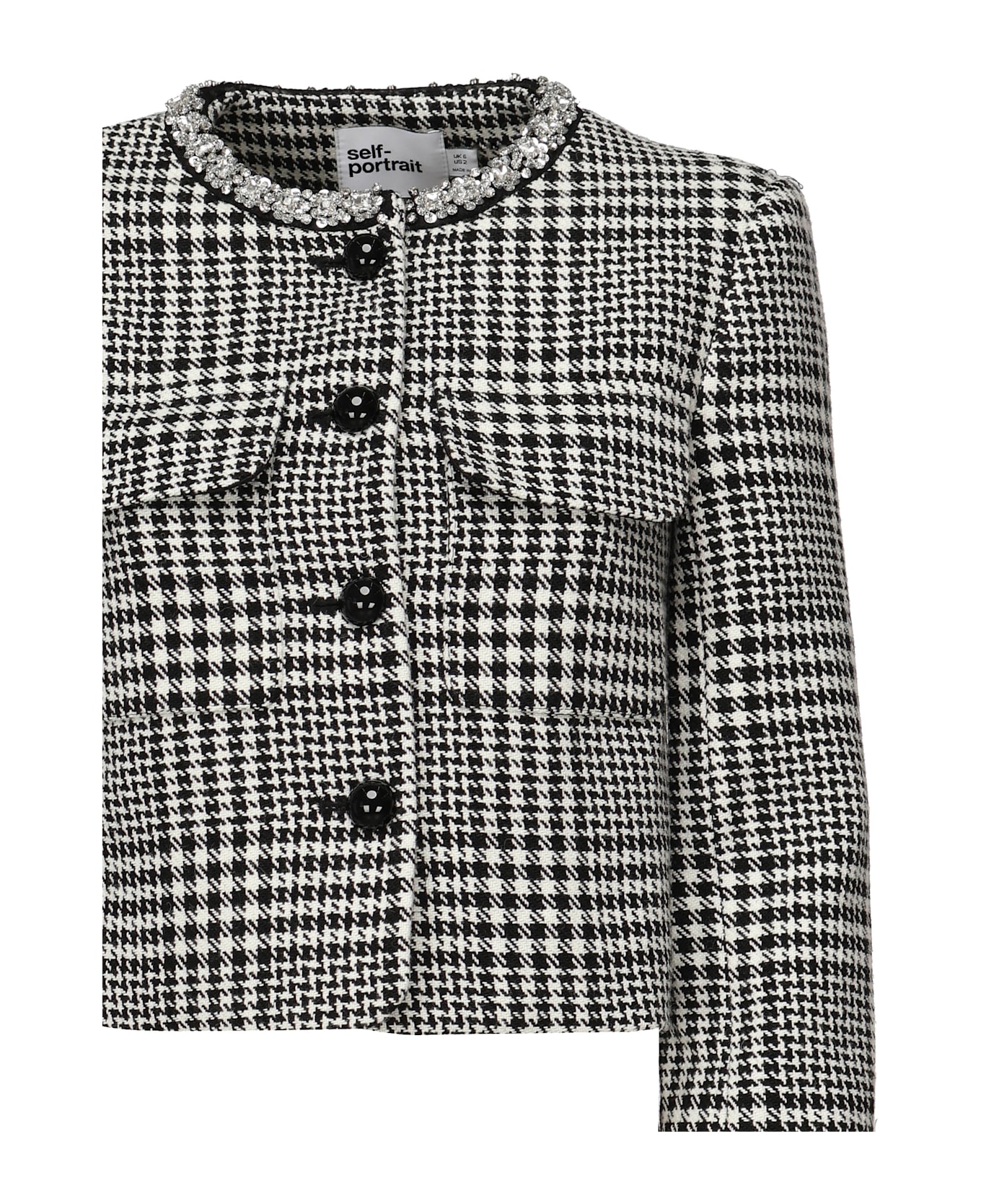 self-portrait Houndstooth Jacket With Crystals - Nero