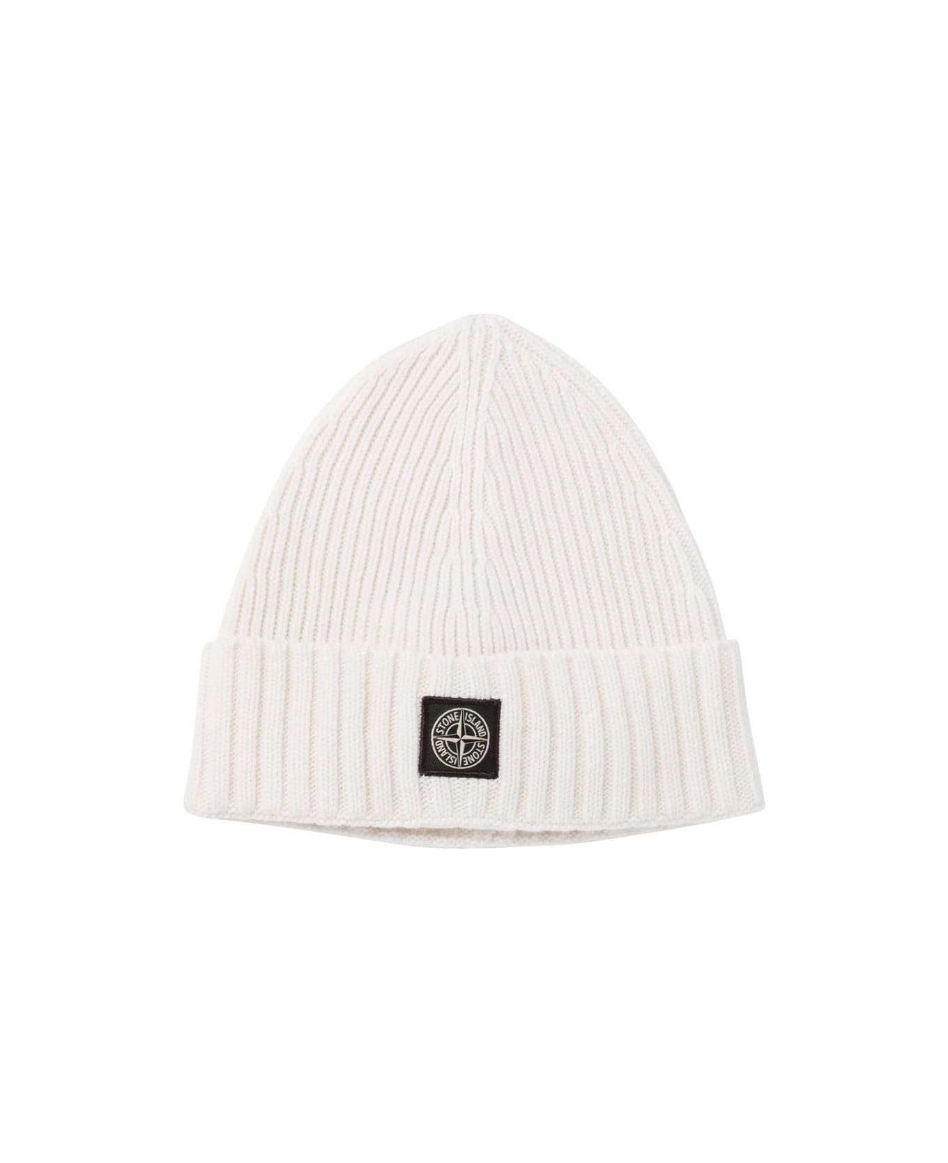 Stone Island Compass Patch Knitted Beanie - Beige