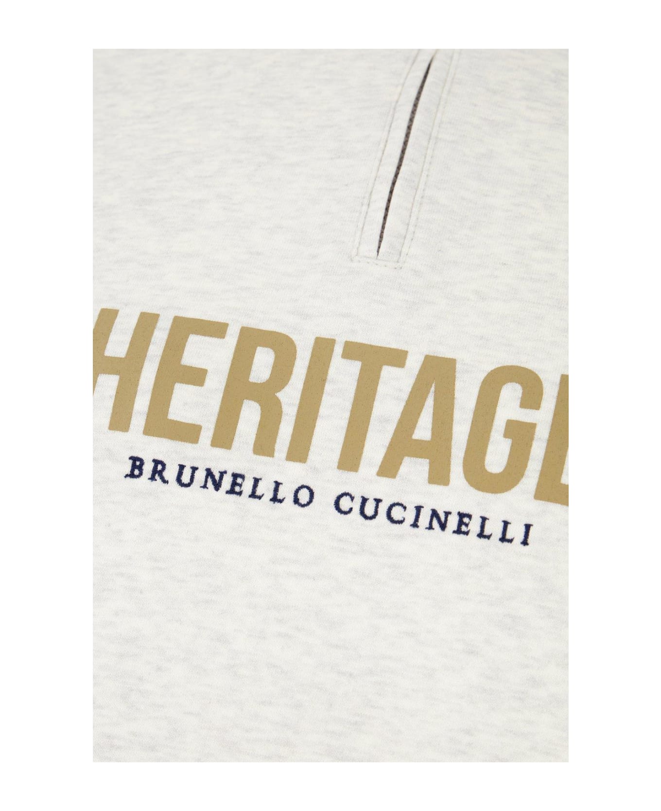Brunello Cucinelli Logo Printed High Neck Sweatshirt - Perla+creta+blu フリース