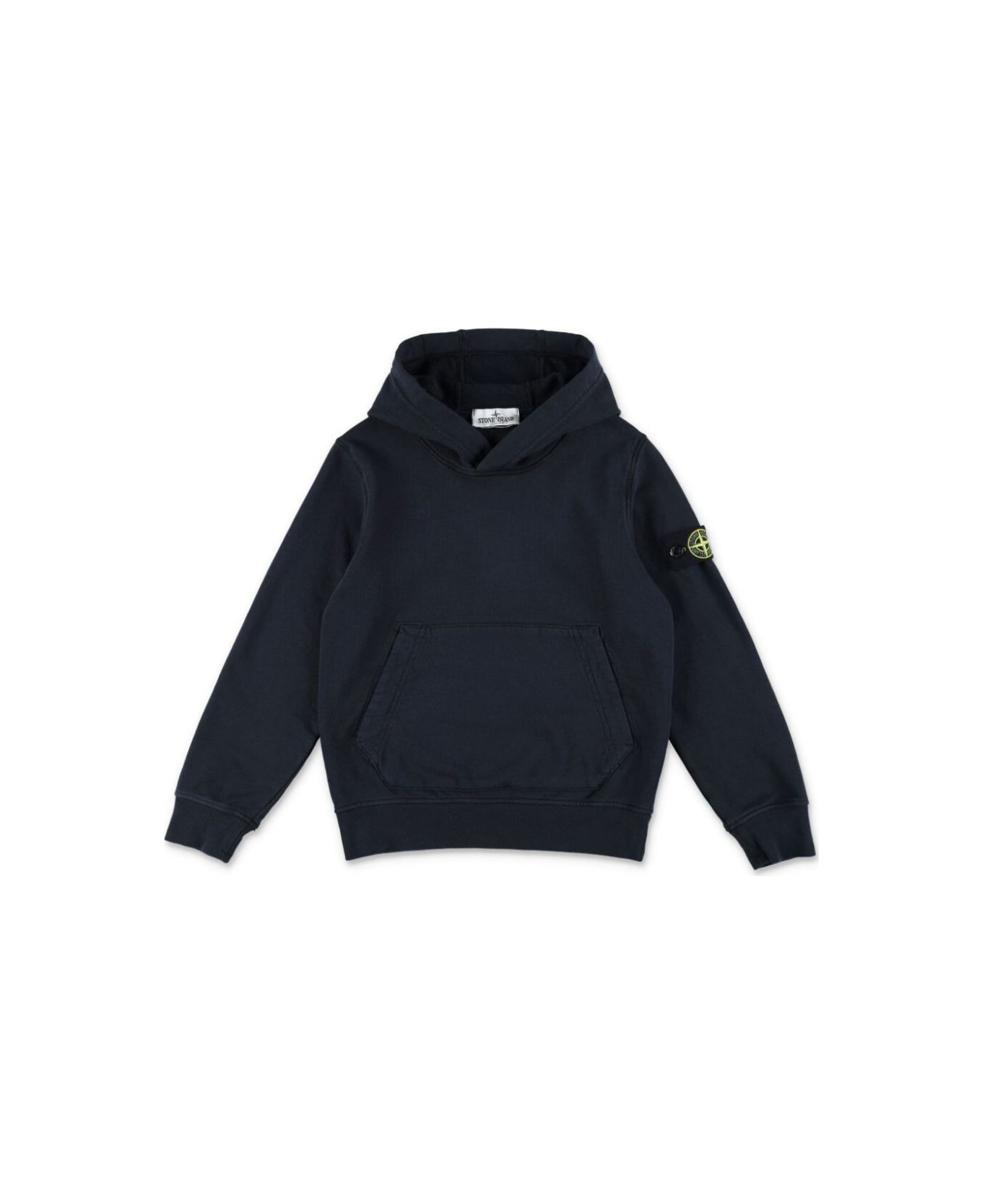 Stone Island Junior Blue Hoodie With Fixed Hood And Logo Patch On The Sleeve In Cotton Boy - Blu