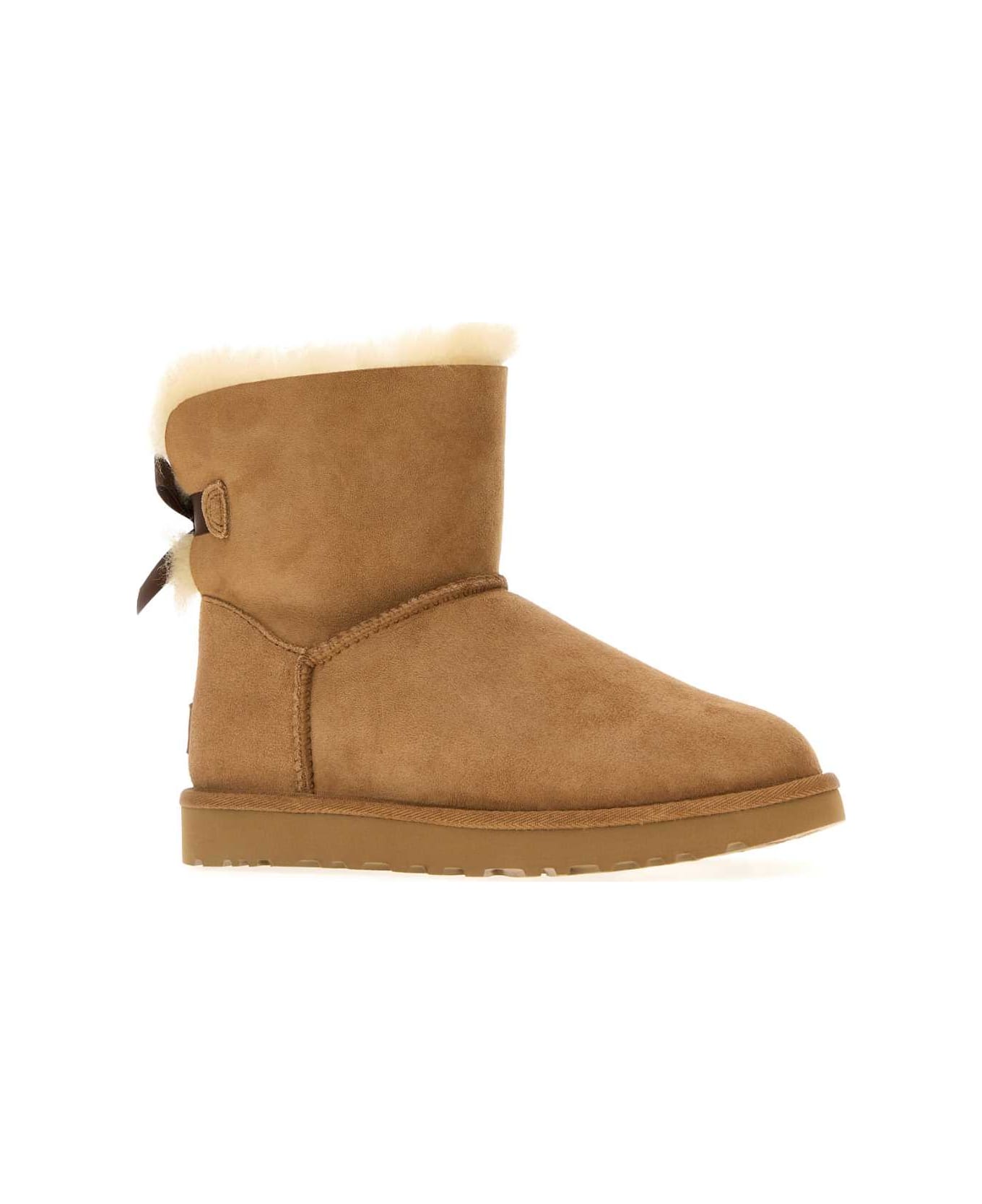 UGG Camel Suede Mini Bailey Bow Ankle Boots - CHESTNUT
