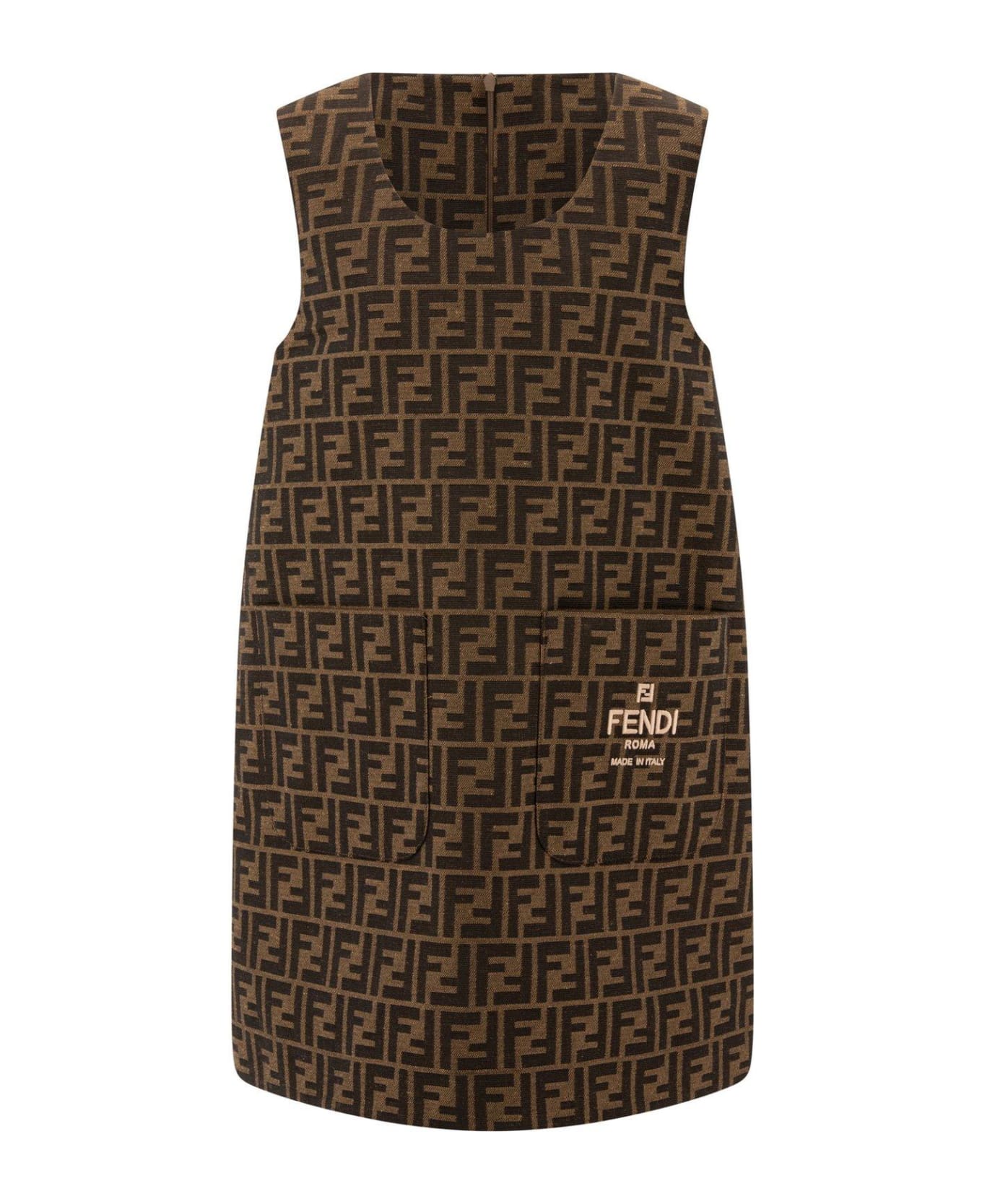 Fendi Logo Embroidered Sleeveless Dress - Zucca