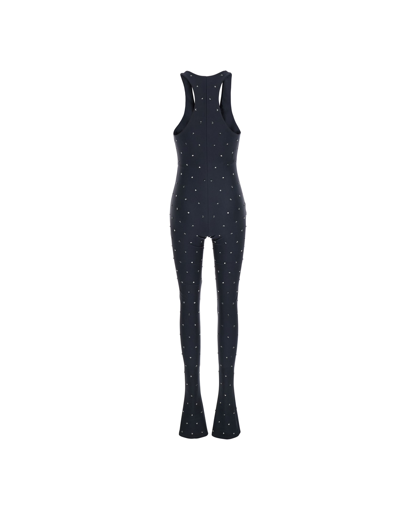 The Andamane 'tess' Black Jumpsuit With All-over Crystal Applications In Stretch Jersey Woman - Black