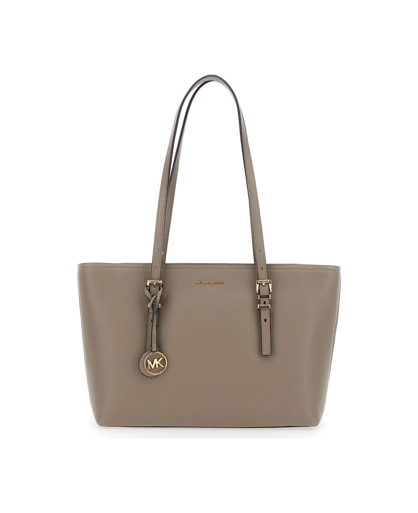 MICHAEL Michael Kors 
quinn
 Grey Medium Tote Bag With Removable Logo Charm And Embossed Logo Lettering On The Front In Grained Leather Woman - Grey トートバッグ