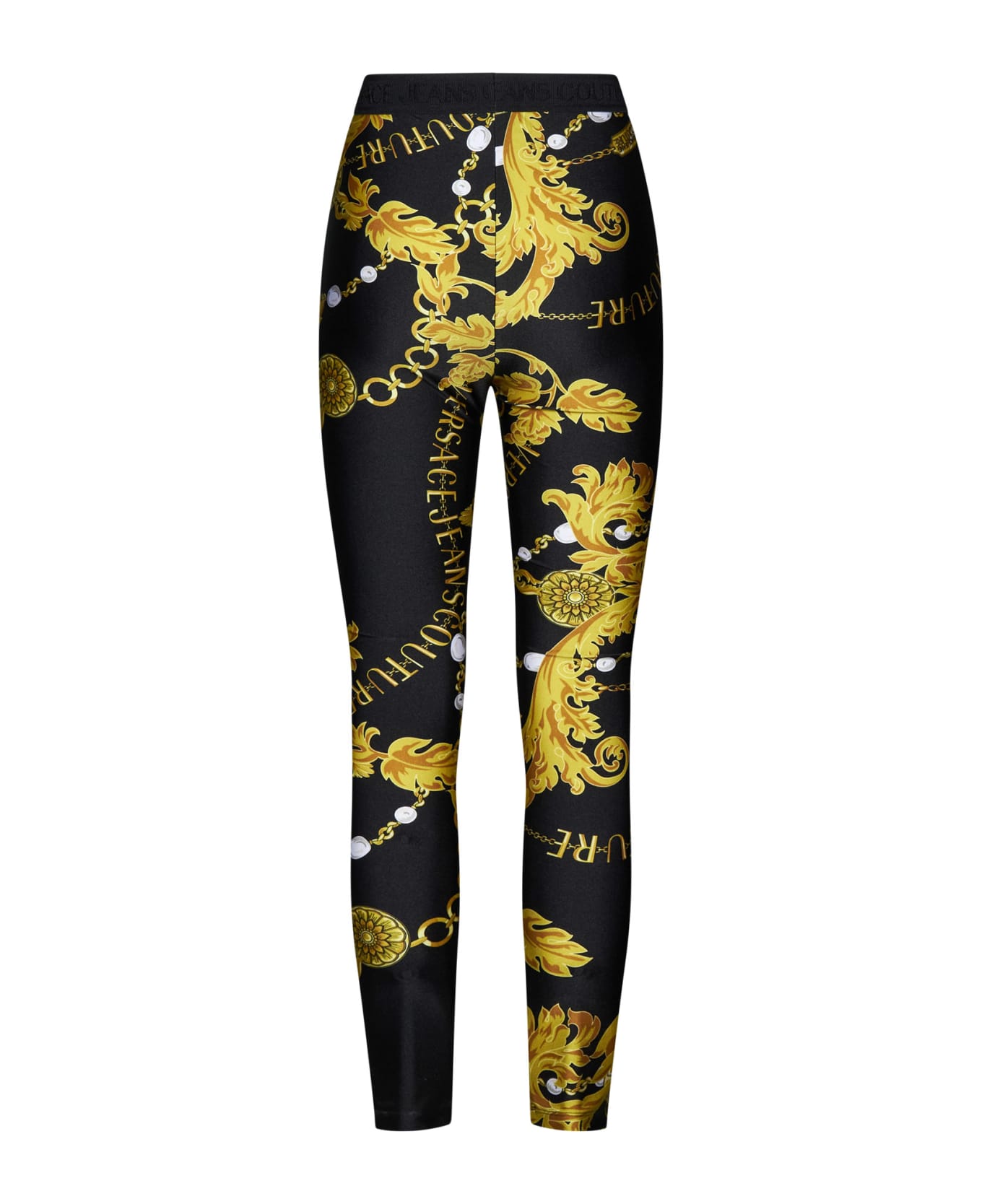 Versace Jeans Couture Chain-print Logo-waistband Leggings - Black/gold レギンス