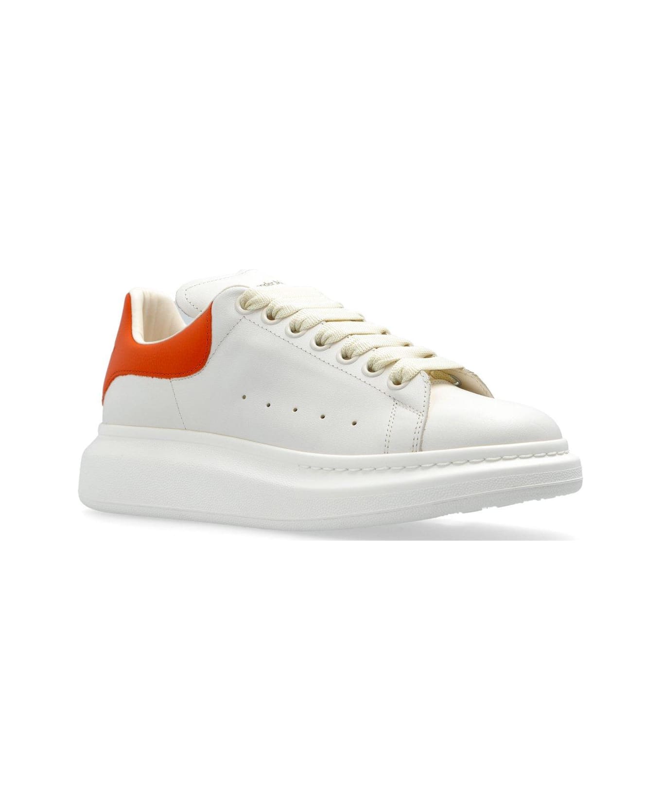 Alexander McQueen White Leather Sneakers With Orange Leather Heel - Off White/orange