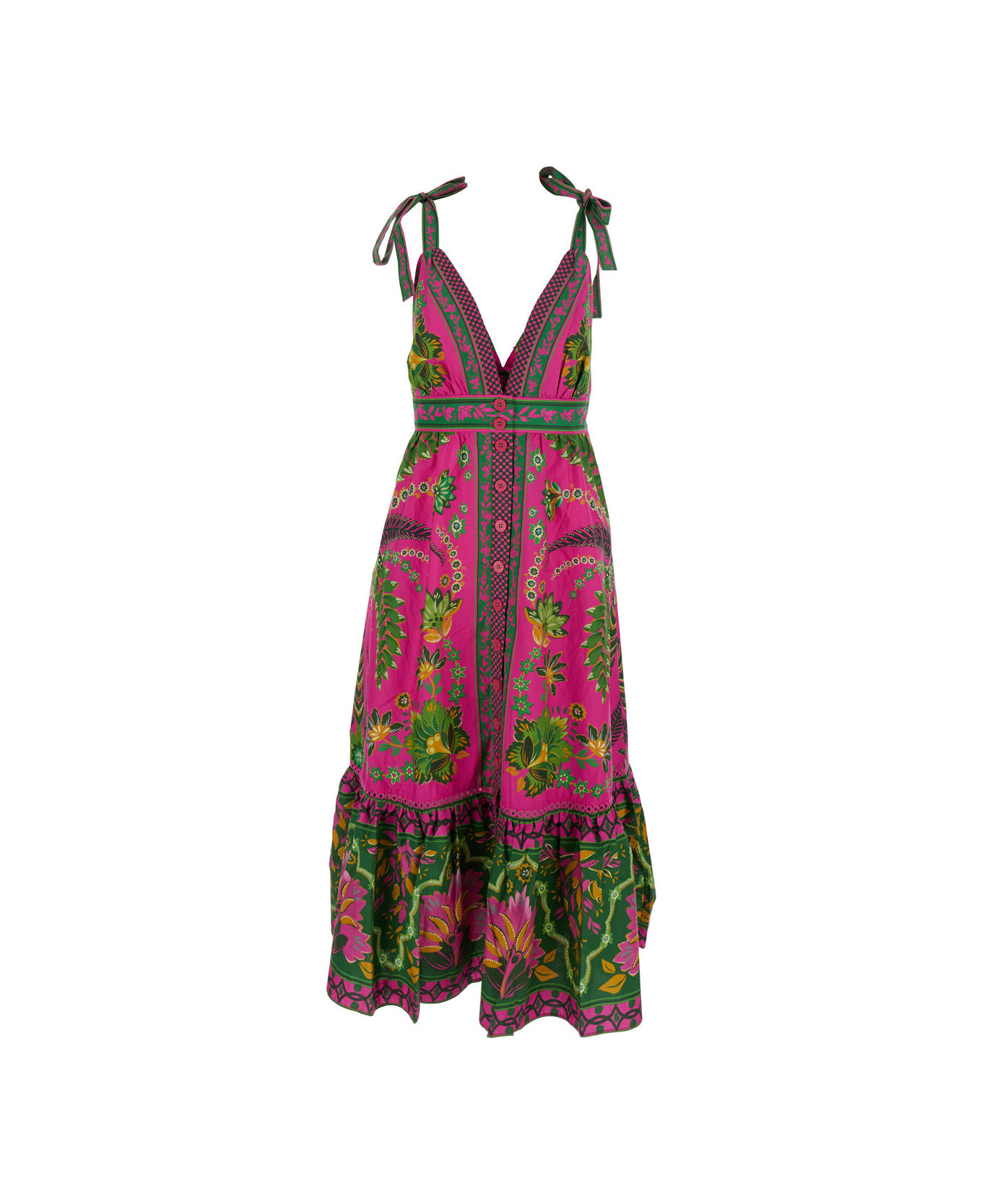Farm Rio 
ana Tapestry
 Multicolor Sleeveless Long Dress With V Neck And All-over Floral Print In Cotton Woman - Multicolor