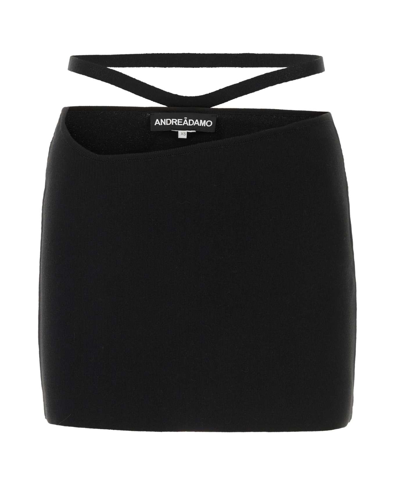 ANDREĀDAMO Black Stretch Viscose Blend Mini Skirt - Black スカート