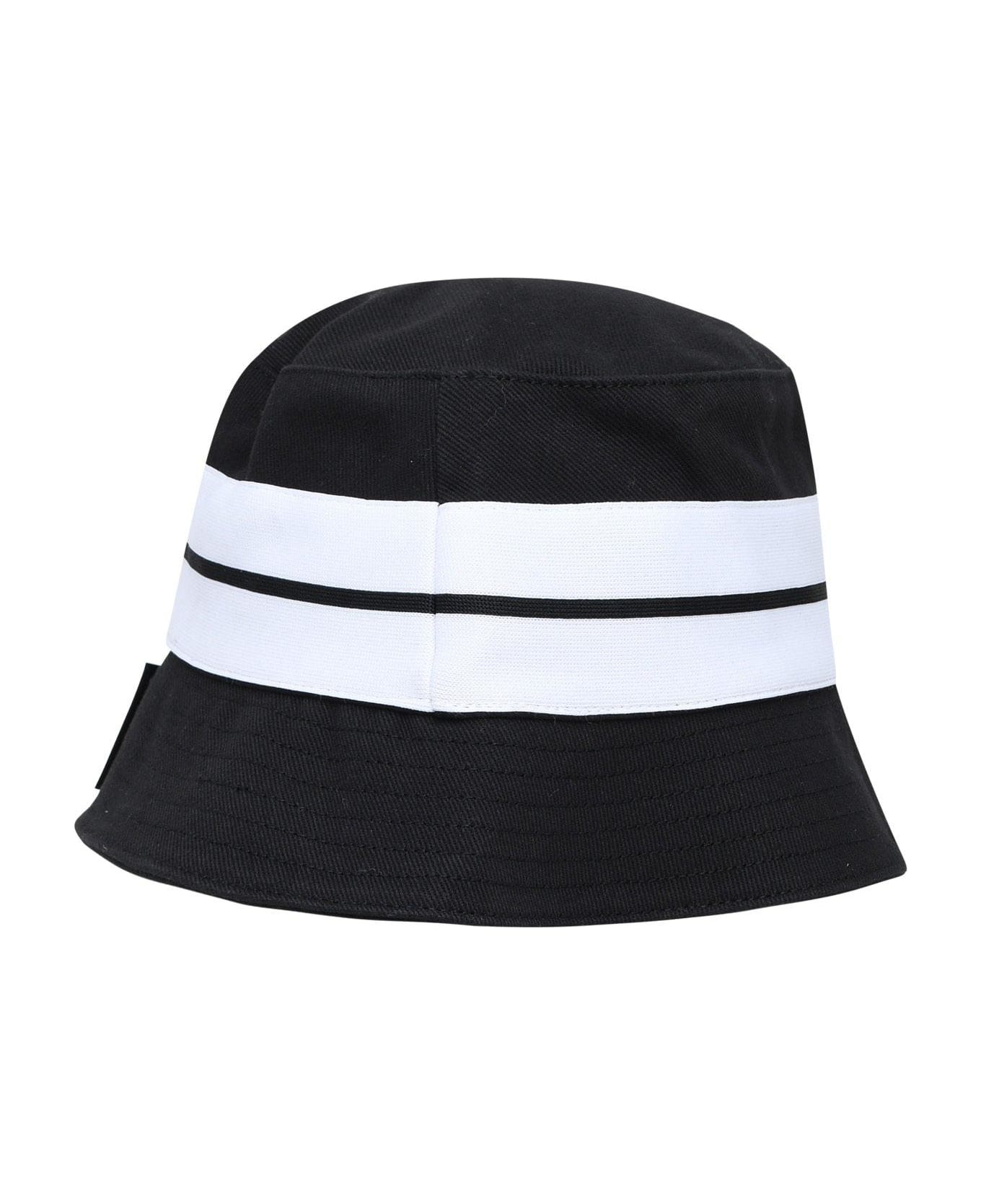Palm Angels Logo Patch Venice Striped Bucket Hat - BLACK