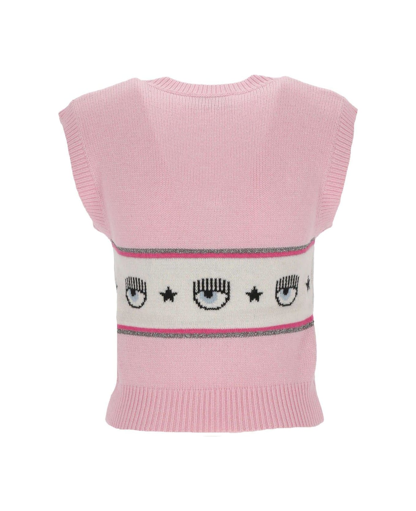 Chiara Ferragni Eyelike Intarsia-knit V-neck Vest - Pink