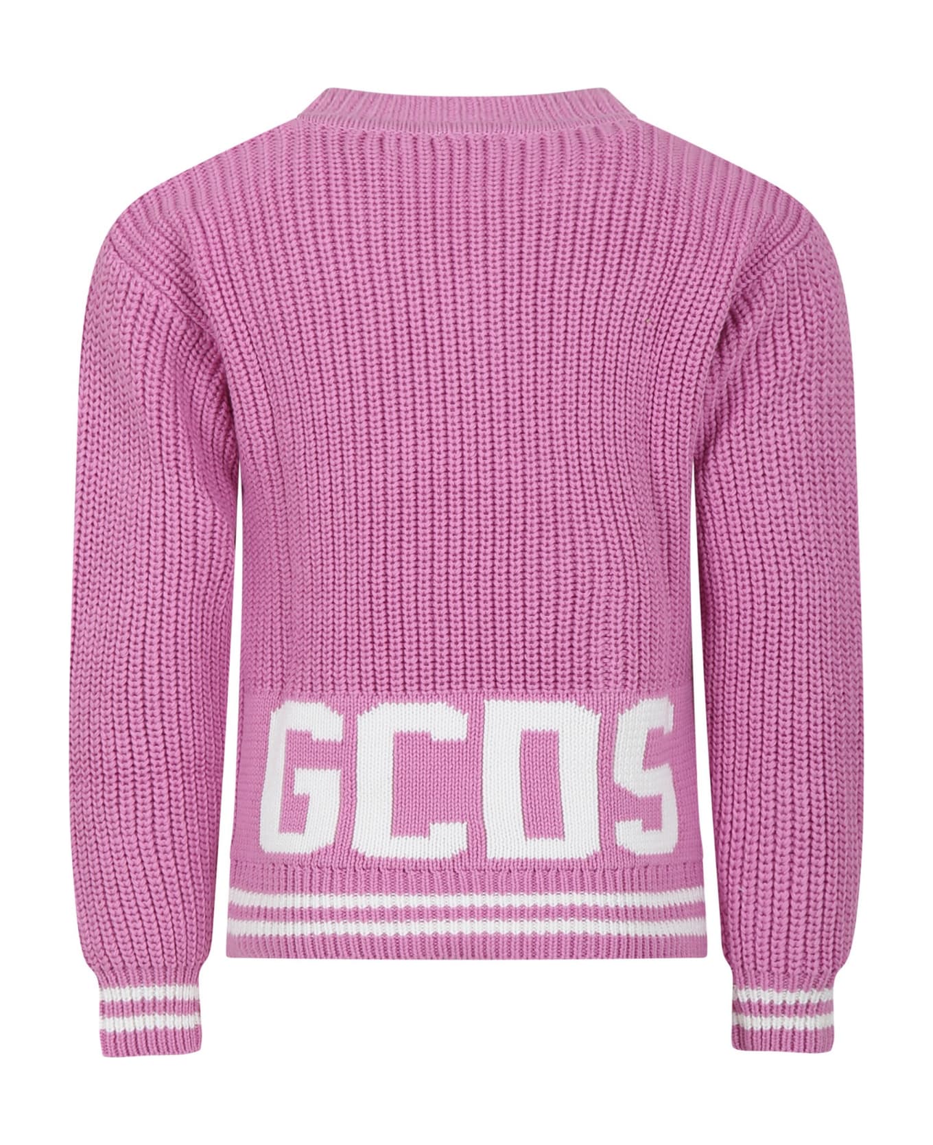 GCDS Mini Pink Sweater For Girl With Logo - Pink ニットウェア＆スウェットシャツ