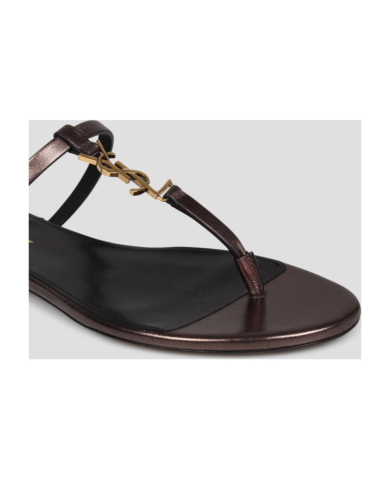 Saint Laurent Cassandra Slides Sandals - Metallic