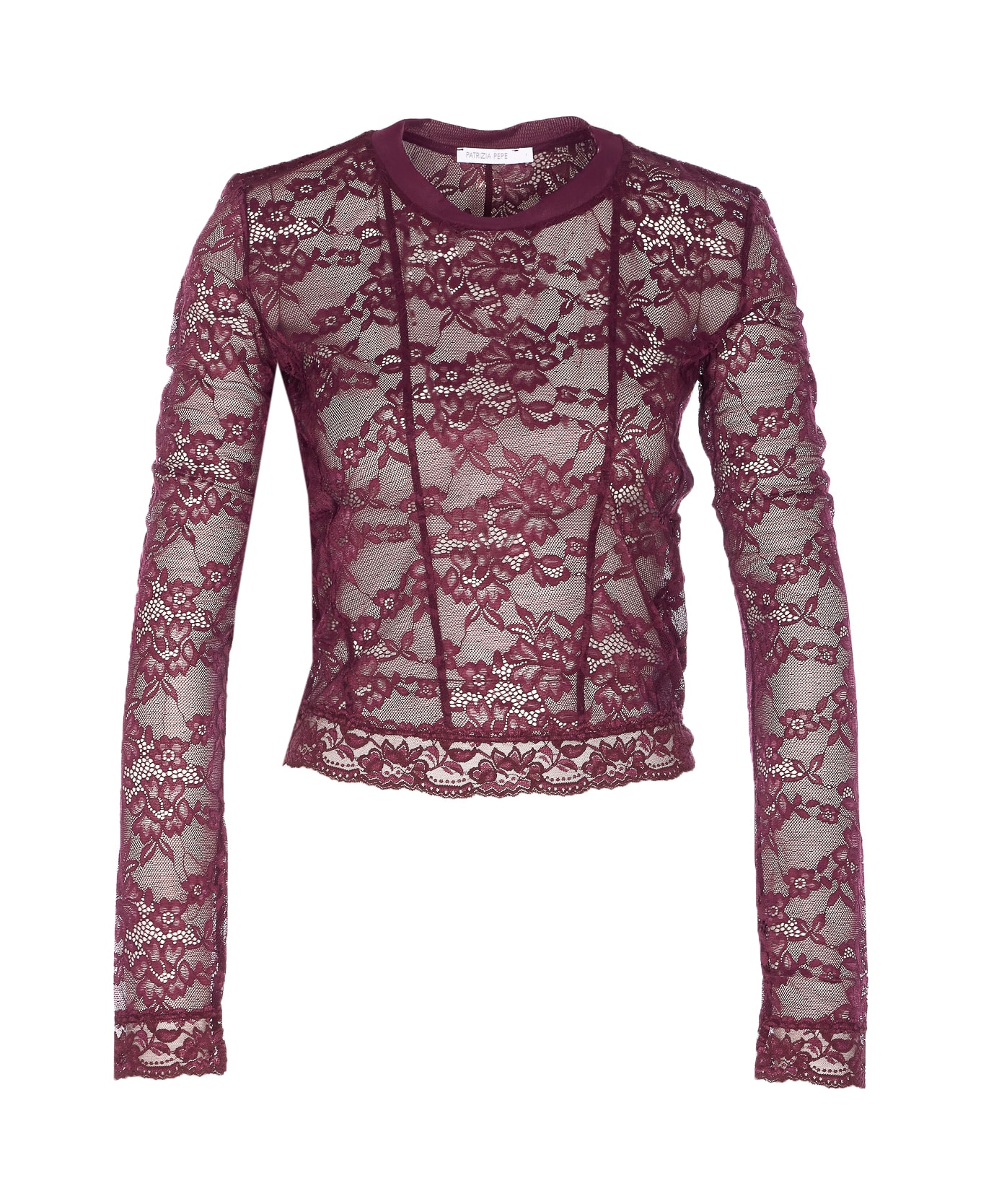 Patrizia Pepe Lace Long Sleeves T-shirt - Bordeaux