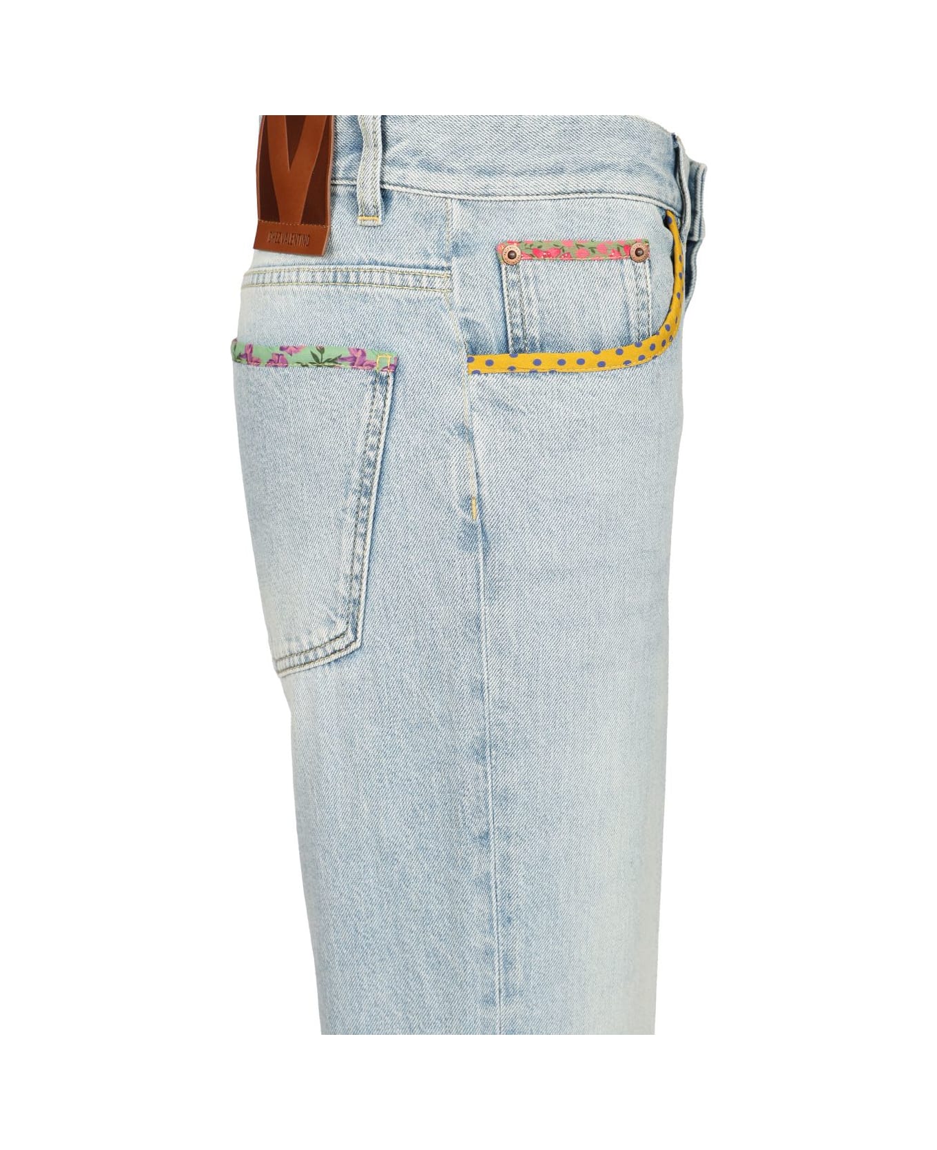 Valentino Denim Trousers With Embroidered Flower Trim - BLUE
