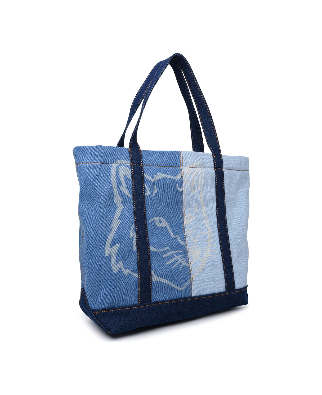 Maison Kitsuné 'tote' Light Blue Cotton Midi Bag - Light Blue