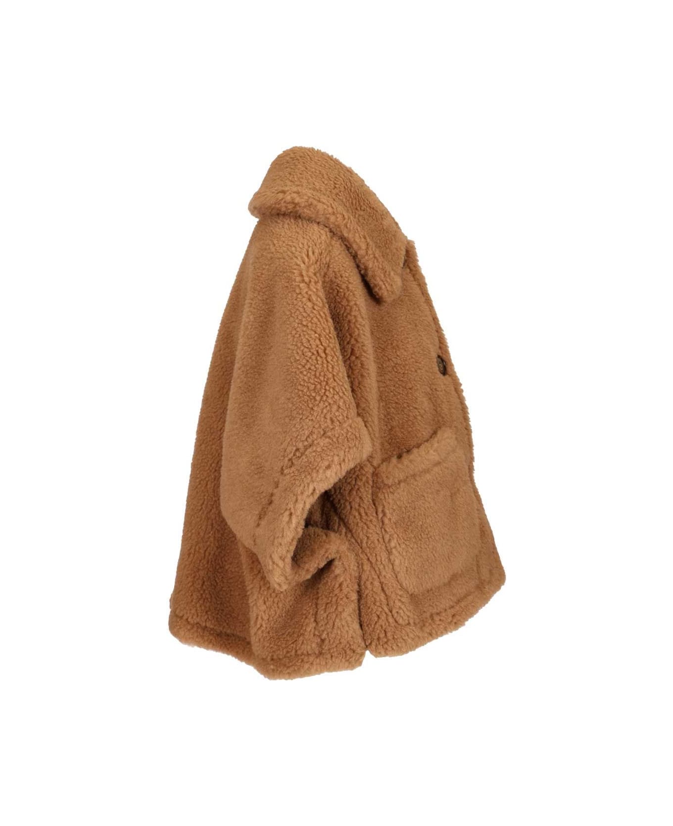 Max Mara Short Cape In Teddy Fabric - BEIGE