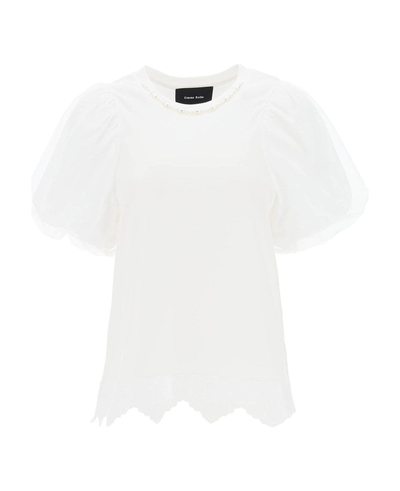 Simone Rocha Puff Sleeve A-line T-shirt - WHITE PEARL (White) ポロシャツ