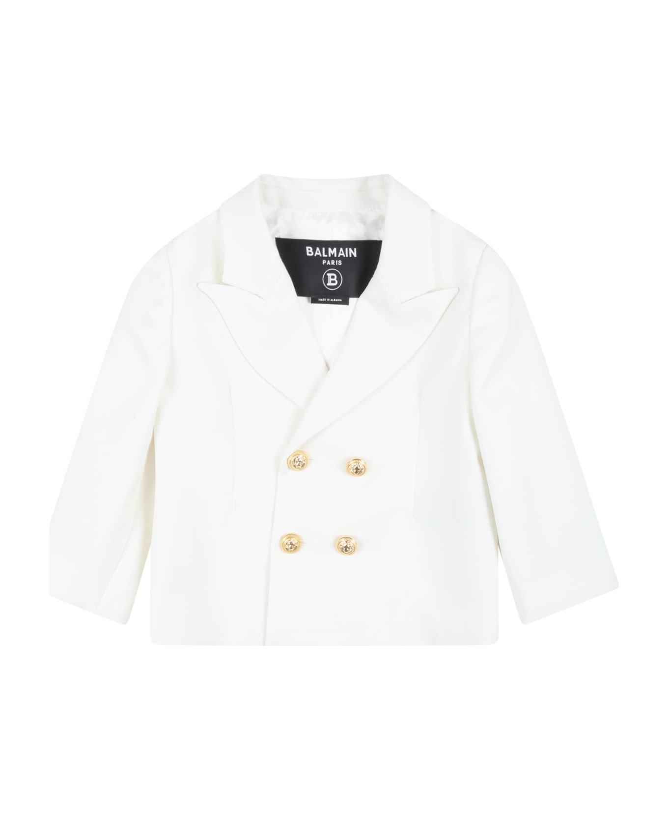 Balmain Black Jacket For Baby Boy With Buttons - Ivory