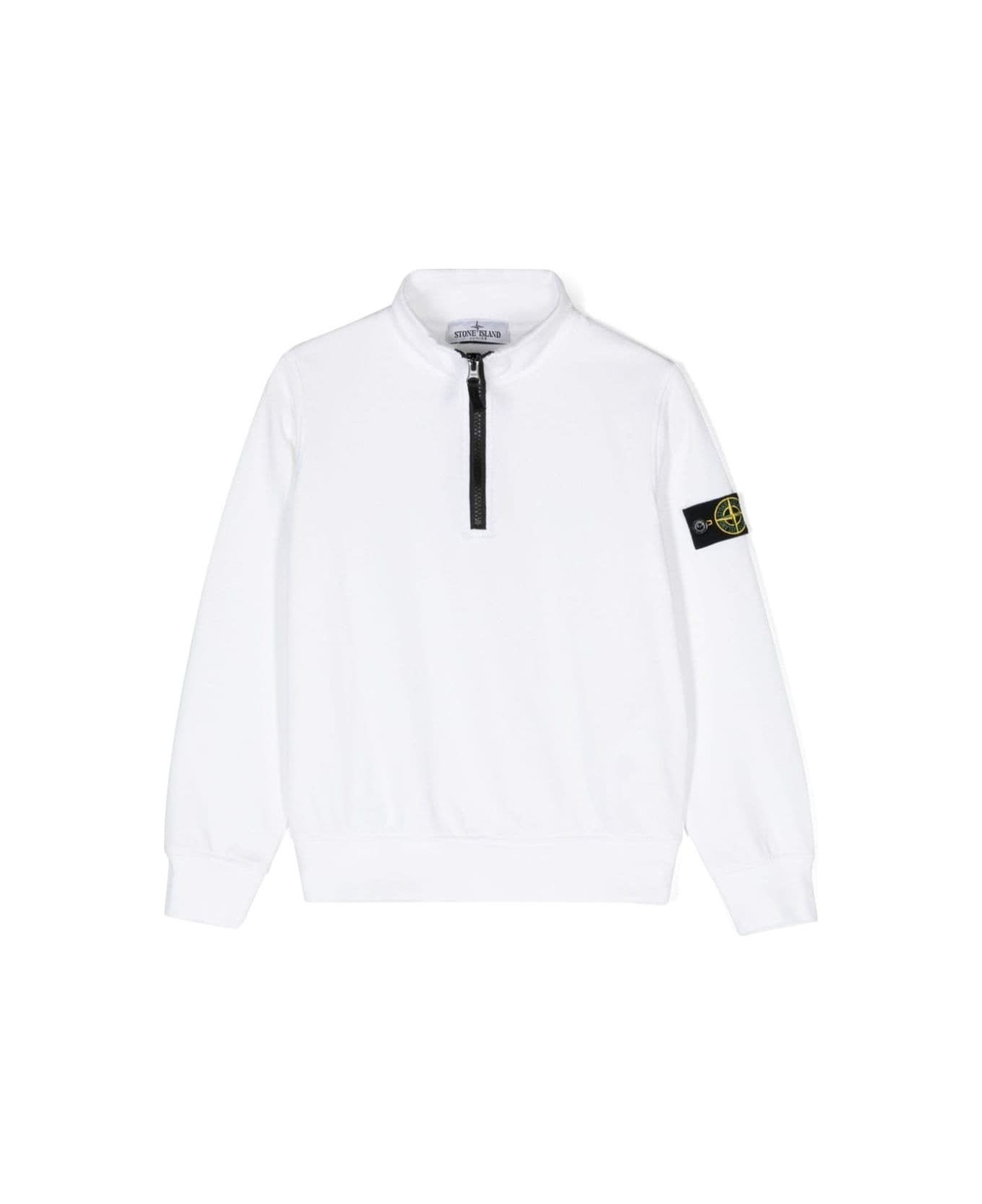 Stone Island Junior White Sweatshirt With Zip In Cotton Boy - White